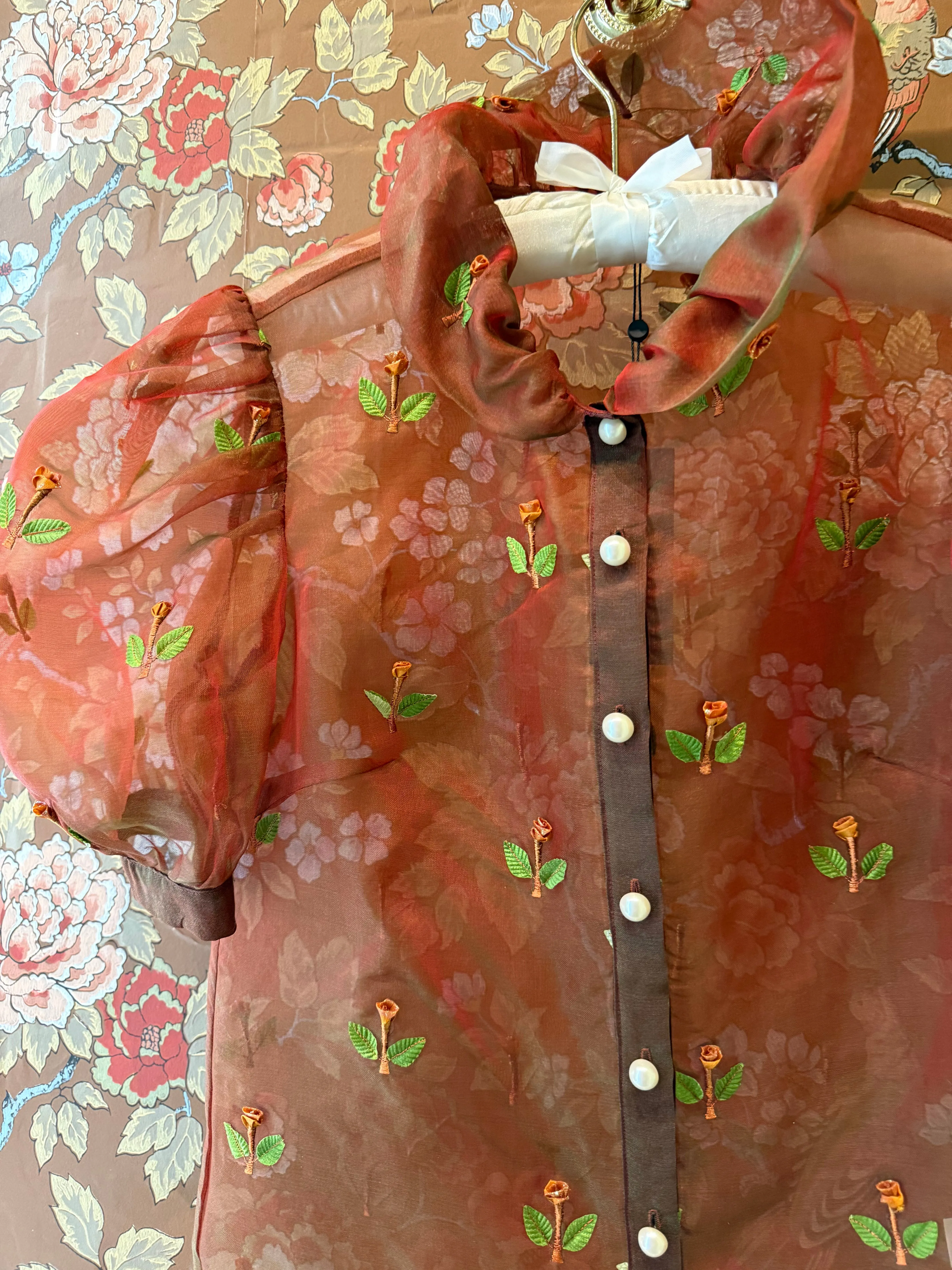 Lou Blouse in Burgundy Silk Organza sold by Batsheva product image thumbnail 2