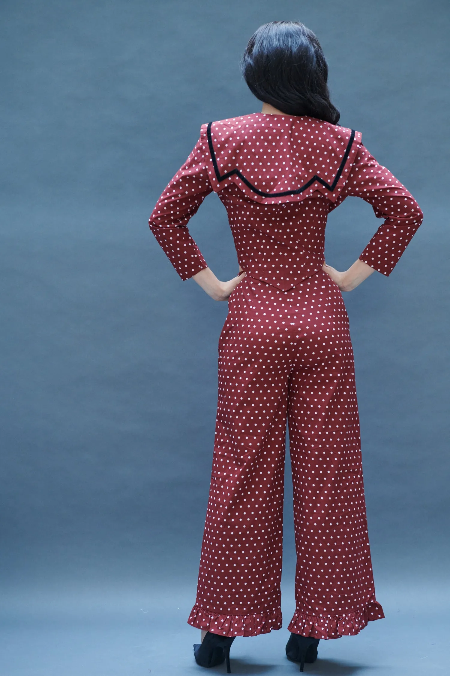 Ruffle Pant in Maroon Dots sold by Batsheva product image thumbnail 3