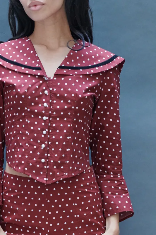 Skipper Blouse in Maroon Dots made by Batsheva