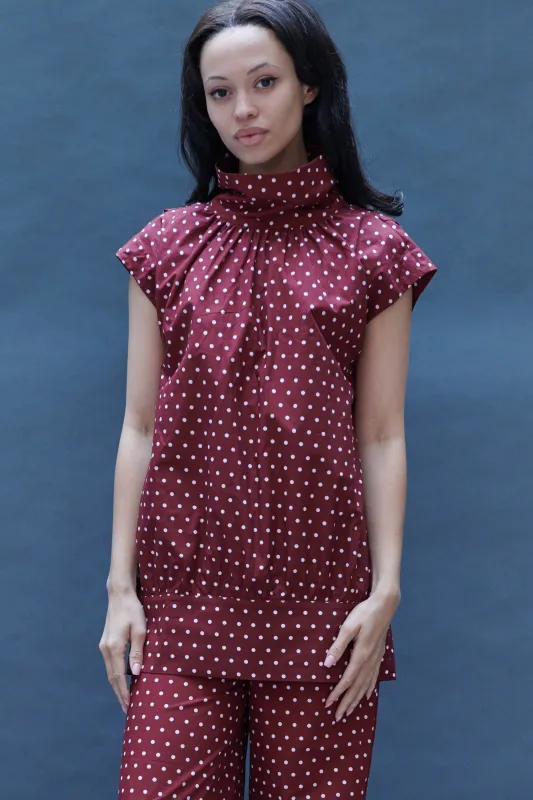 Maya Blouse in Maroon Dots sold by Batsheva