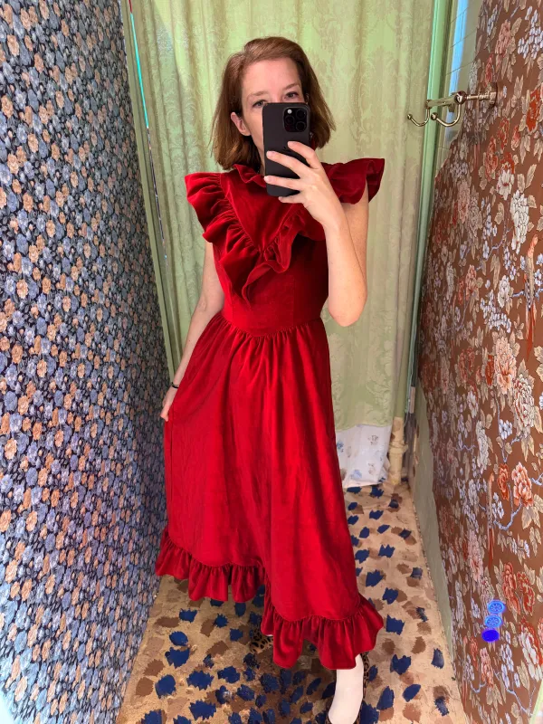 Caroline Dress in Red Velveteen made by Batsheva