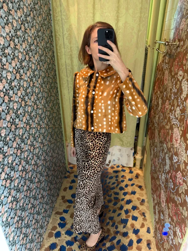 Ruffle Pant in Leopard Velvet made by Batsheva