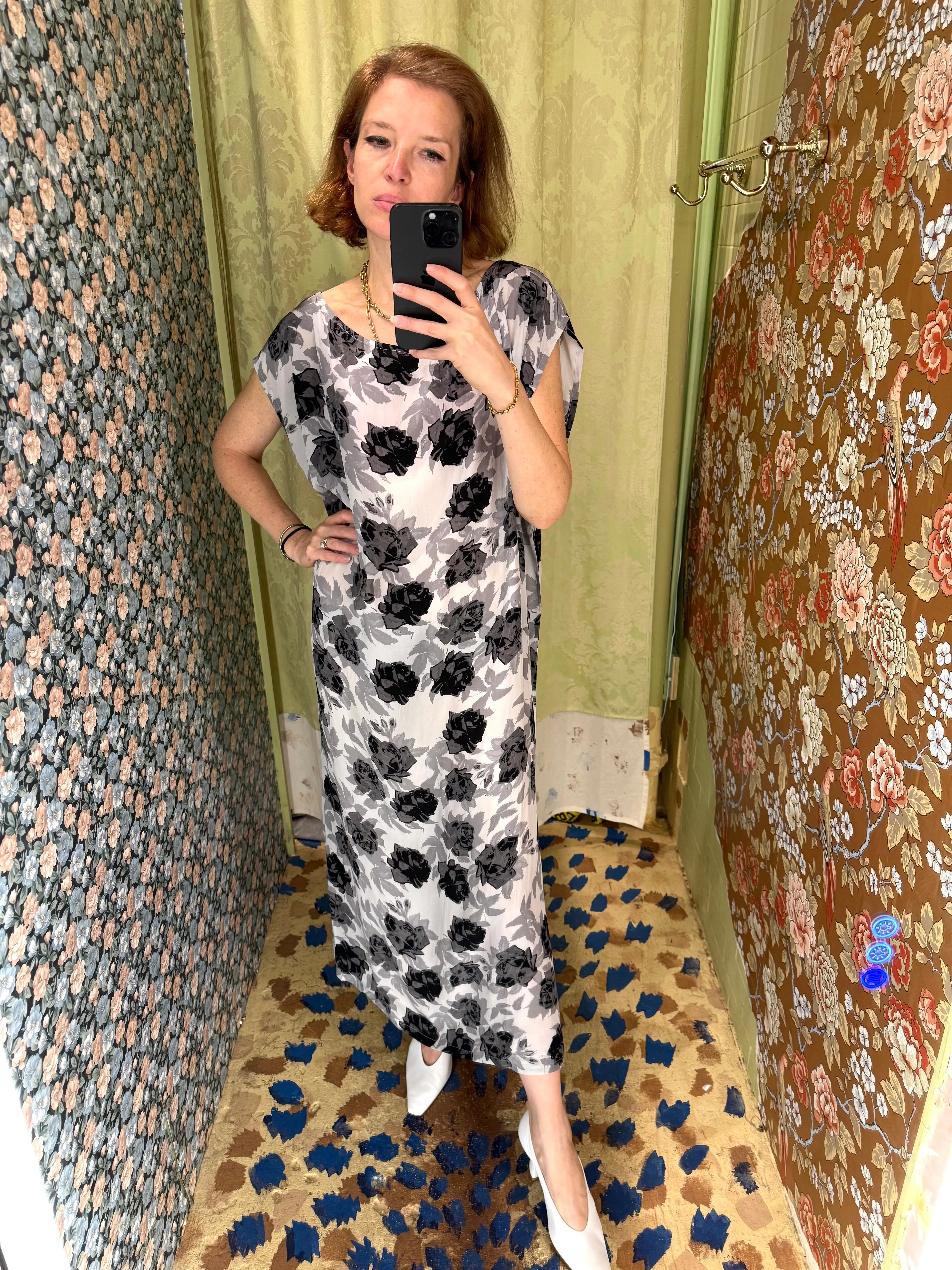 Dancer's Caftan in Grey Floral sold by Batsheva