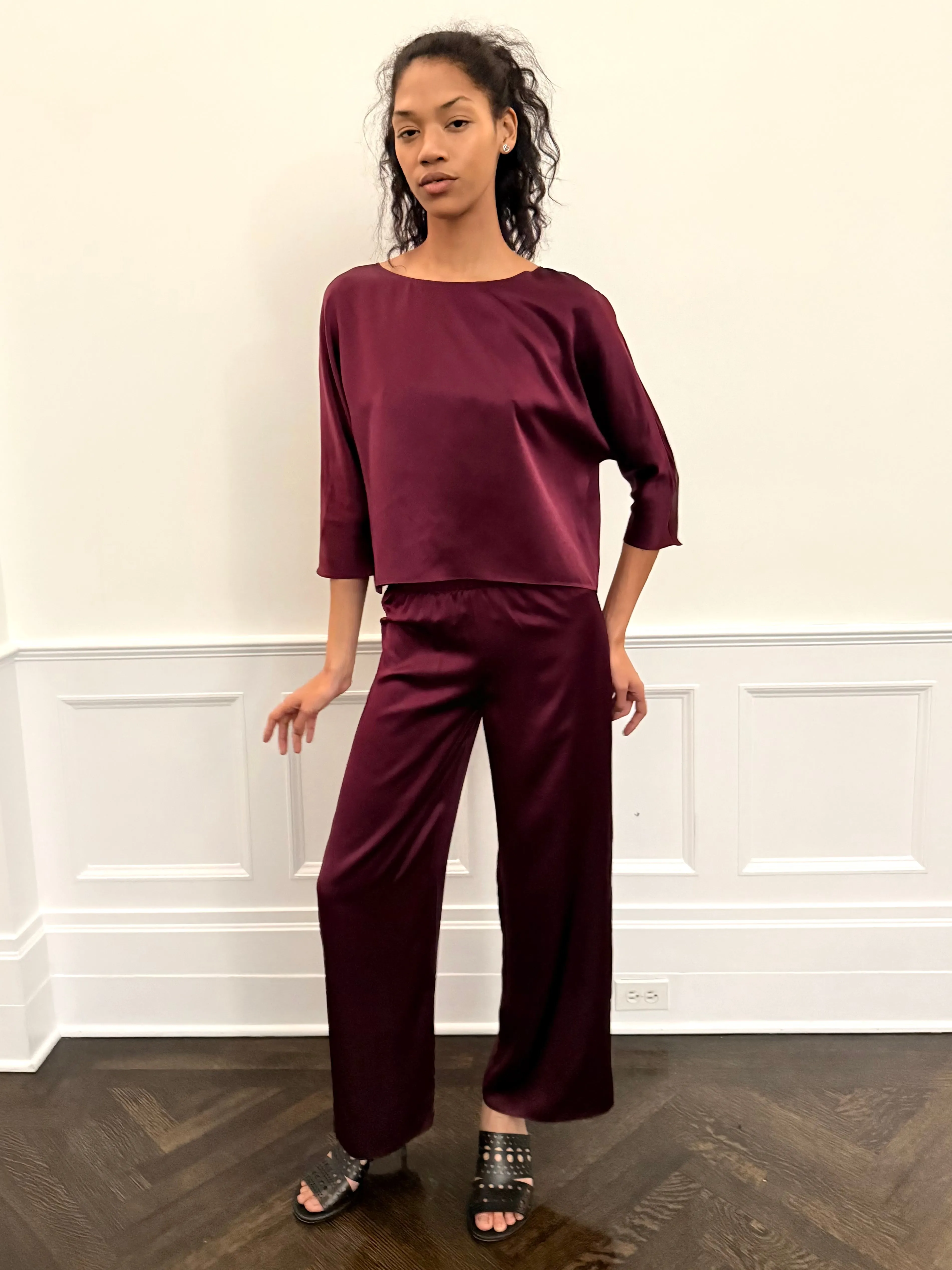 Erin Pant in Merlot Silk Charmeuse sold by Batsheva