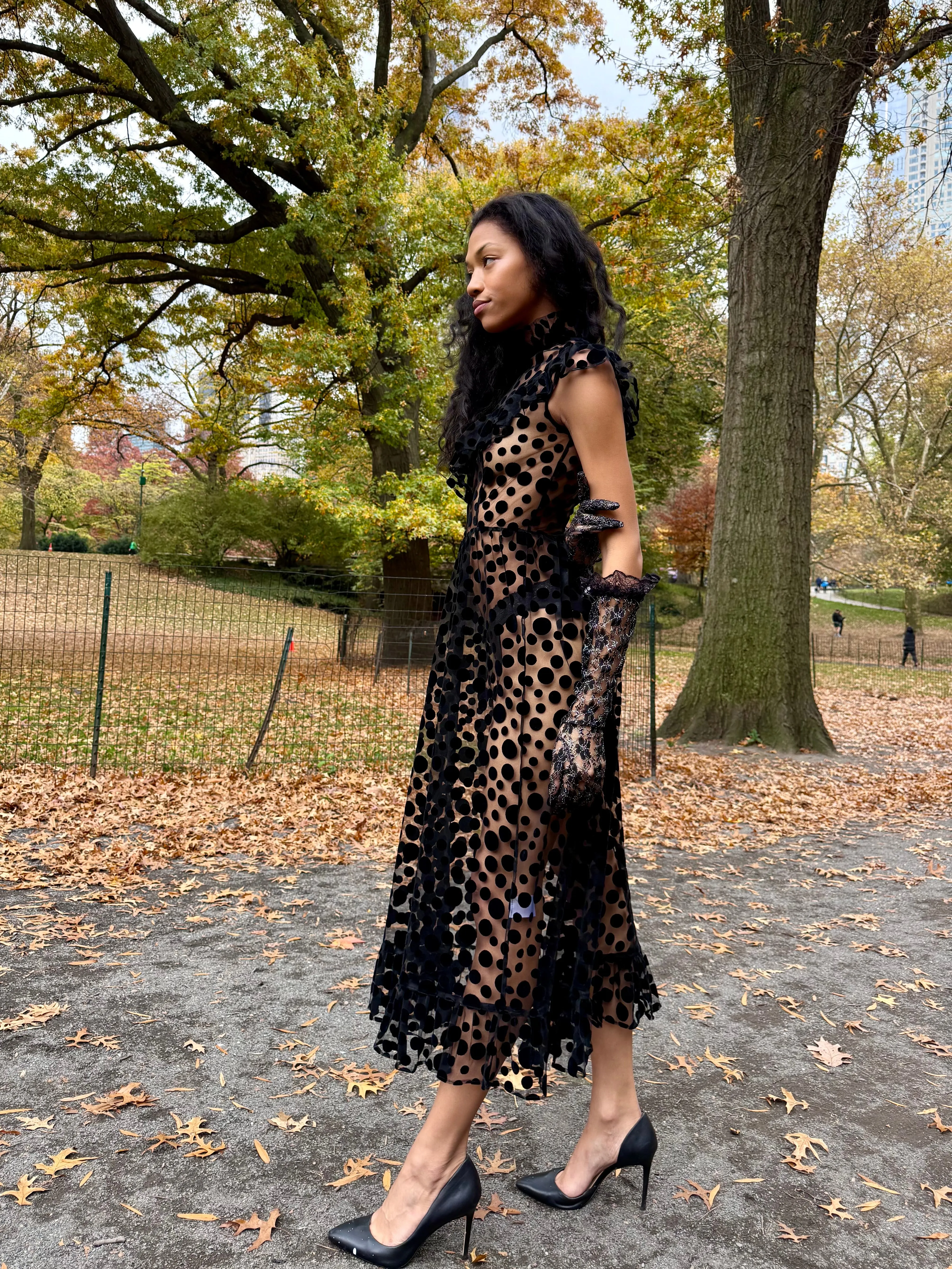 Caroline Dress in Black Flocked Dots sold by Batsheva product image thumbnail 3