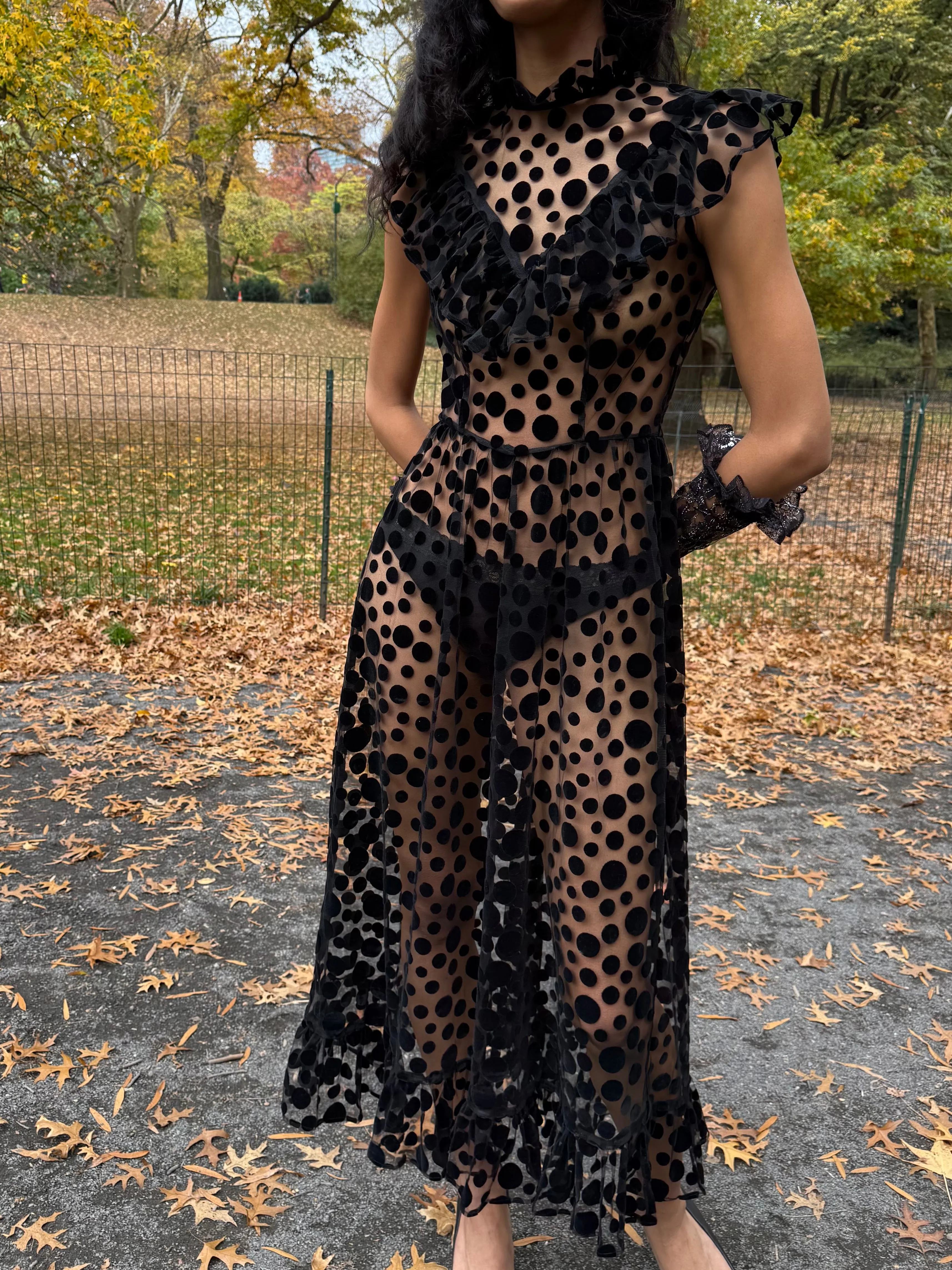 Caroline Dress in Black Flocked Dots sold by Batsheva product image thumbnail 2