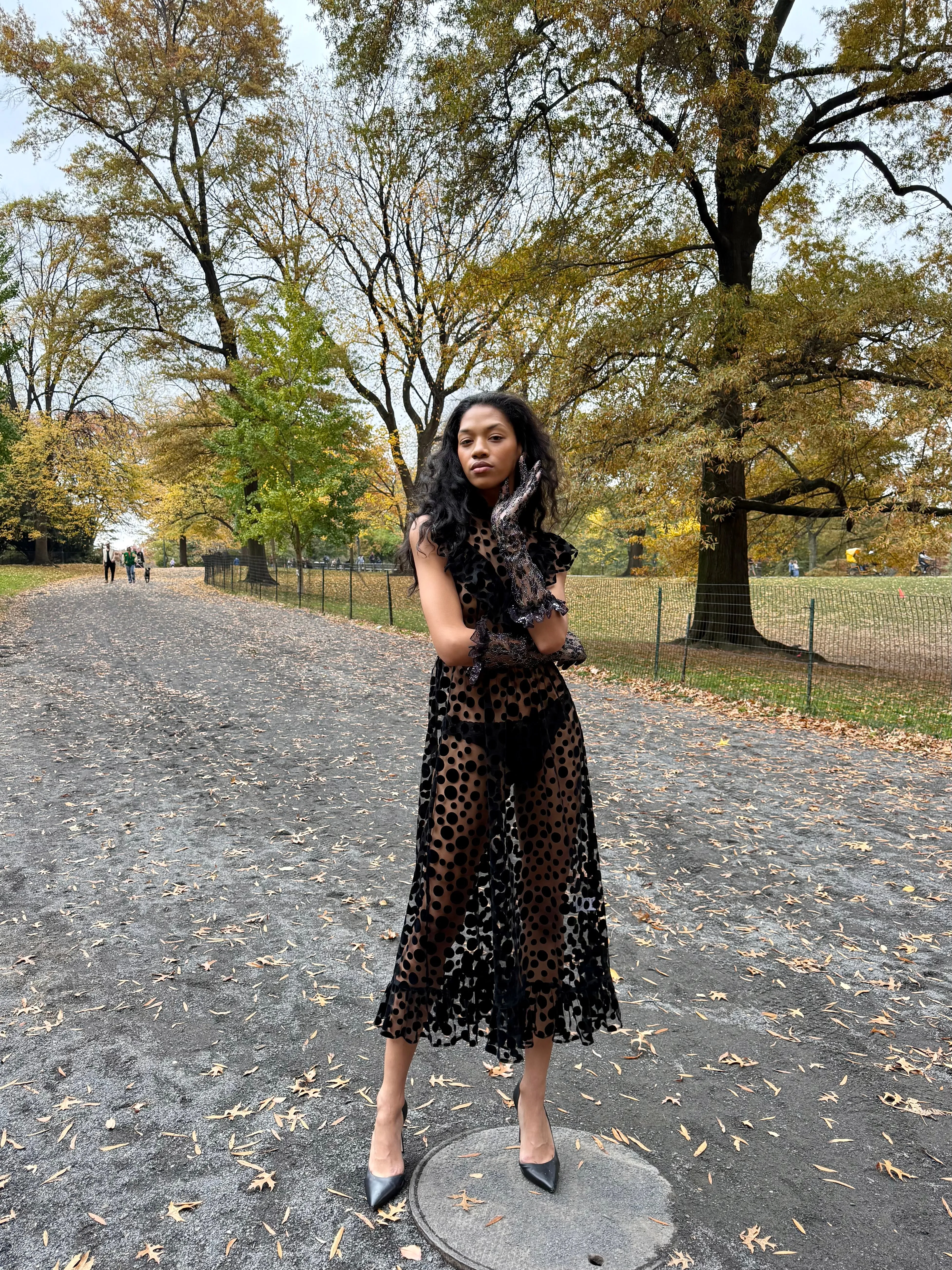 Caroline Dress in Black Flocked Dots sold by Batsheva product image thumbnail 5