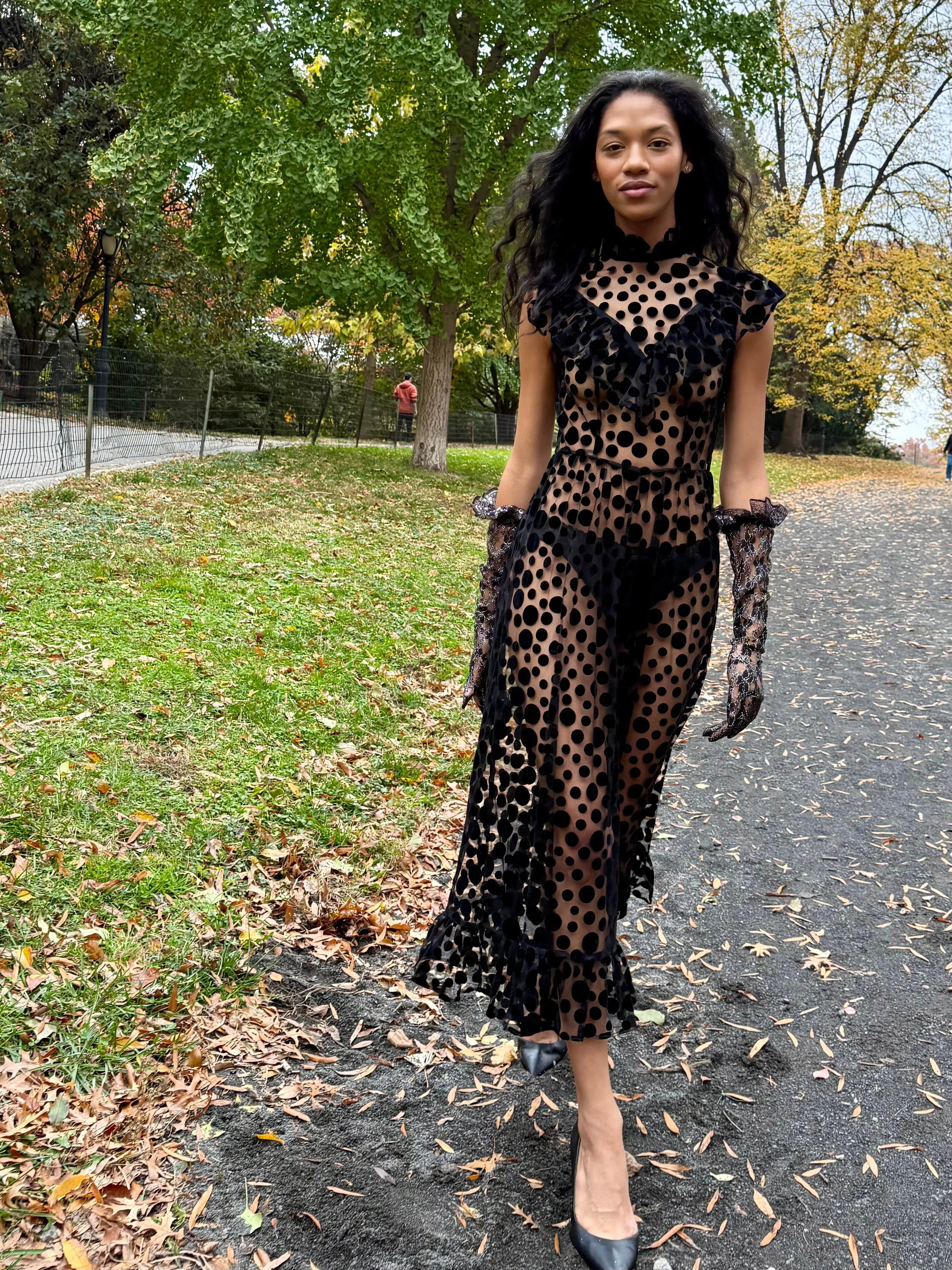 Caroline Dress in Black Flocked Dots sold by Batsheva product image thumbnail 4