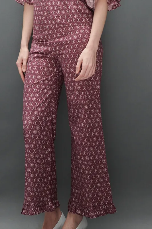 Ruffle Pant in Merlot Floral Dot sold by Batsheva