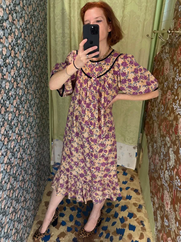 Snap Housedress in Purple Floral made by Batsheva