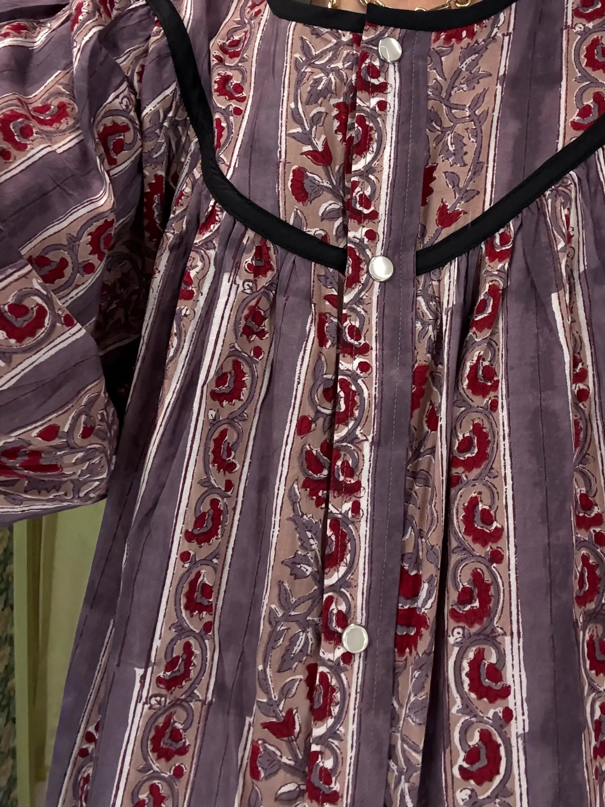 Snap Housedress in Grape Floral with Stripes sold by Batsheva product image thumbnail 4