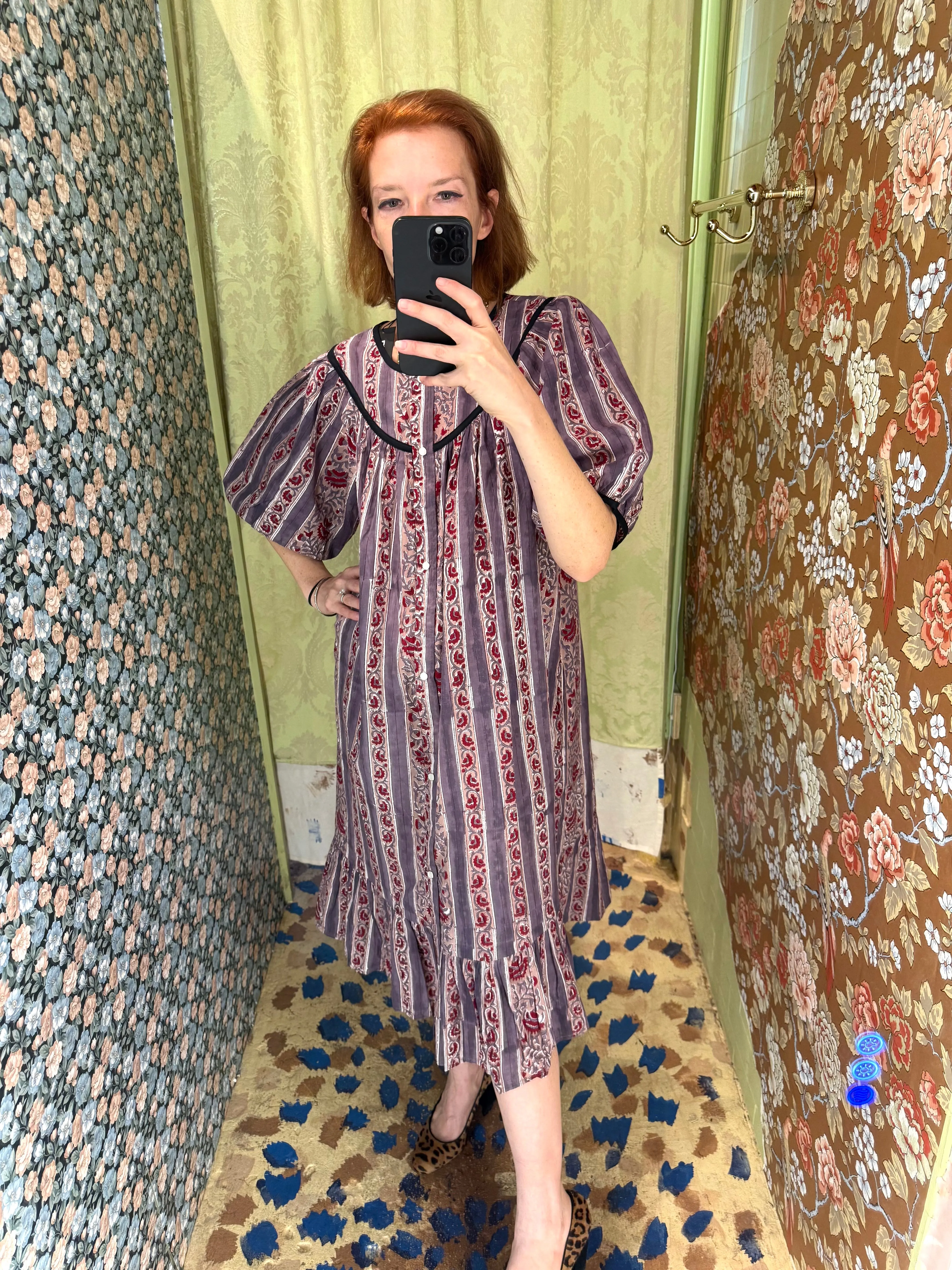 Snap Housedress in Grape Floral with Stripes sold by Batsheva product image thumbnail 3