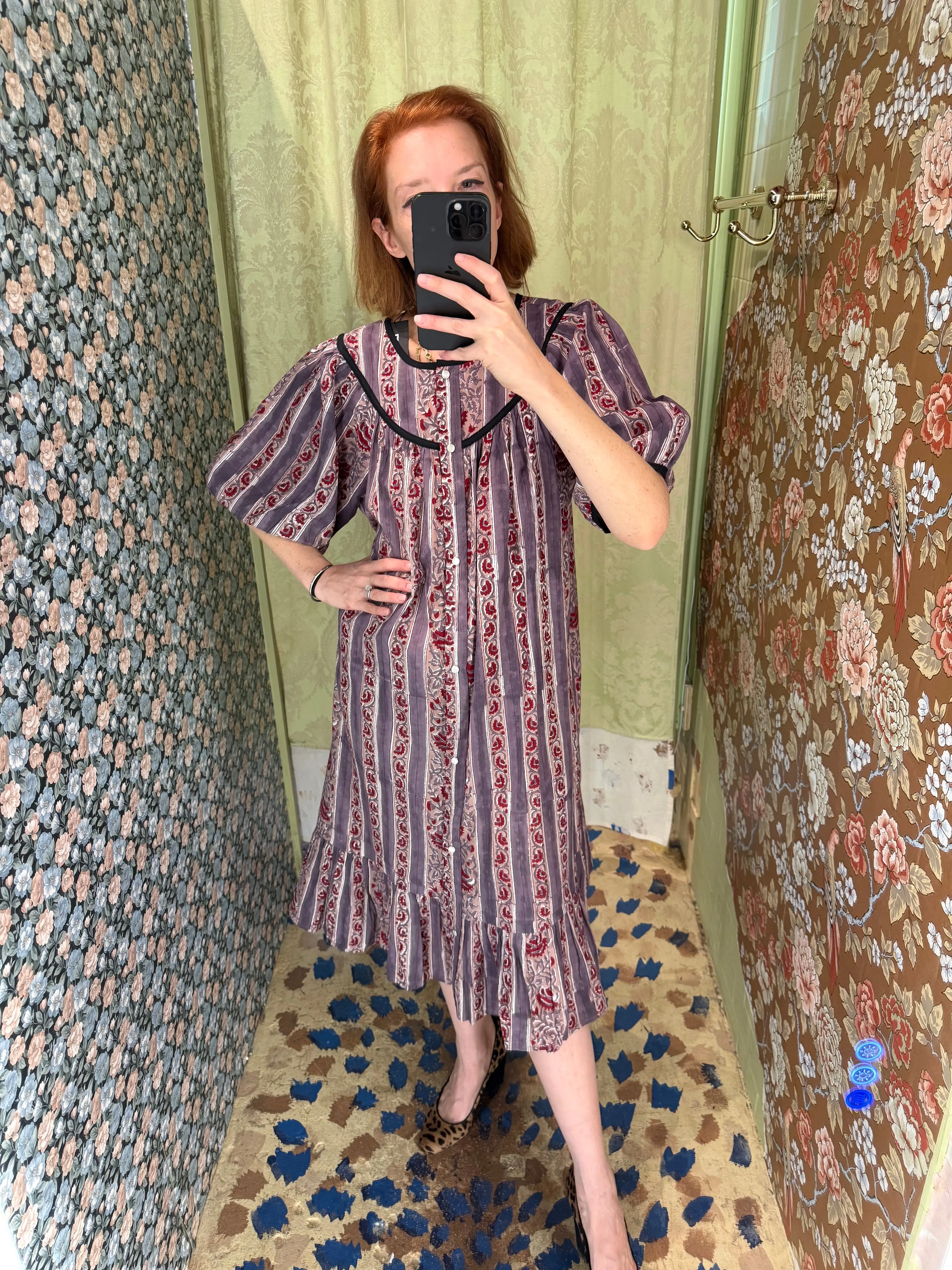 Snap Housedress in Grape Floral with Stripes sold by Batsheva product image thumbnail 2