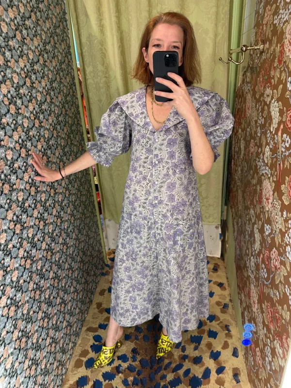 Sailor Snap Housedress in Grey Floral sold by Batsheva