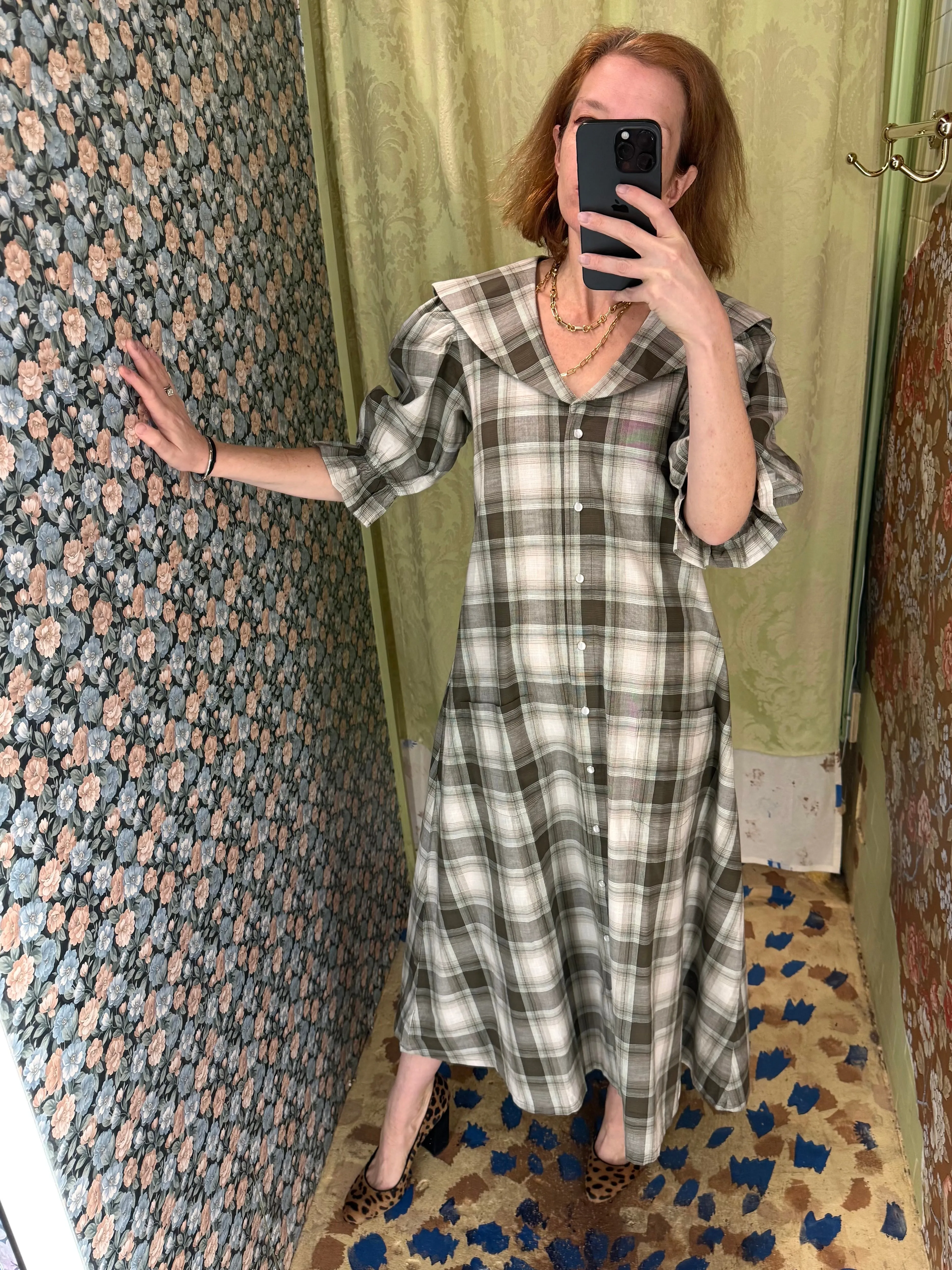 Sailor Snap Housedress in Forest Plaid sold by Batsheva