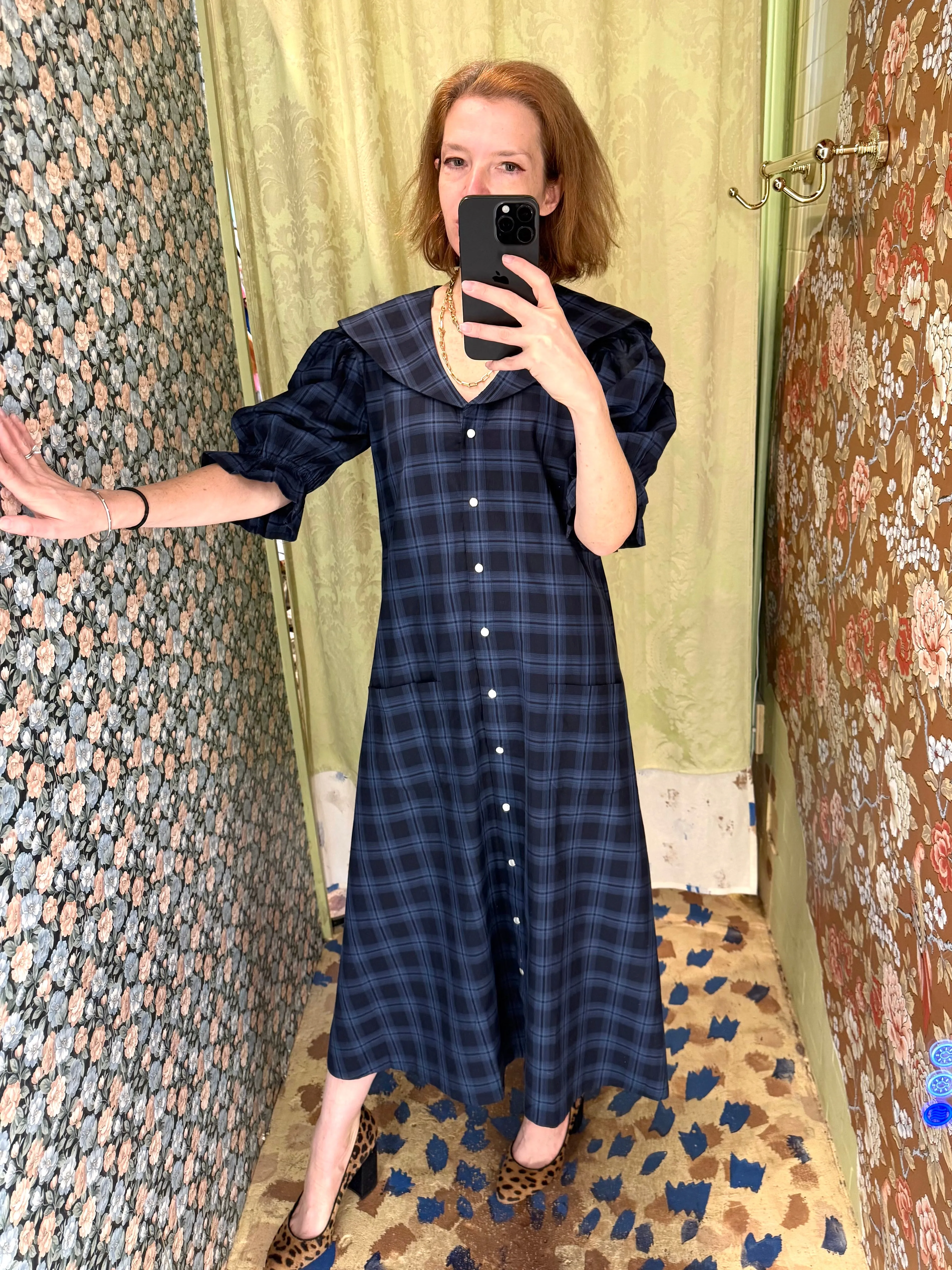 Sailor Snap Housedress in Blue Plaid sold by Batsheva