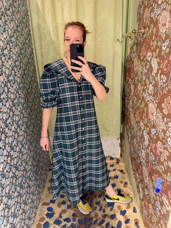 Sailor Snap Housedress in Green Plaid made by Batsheva