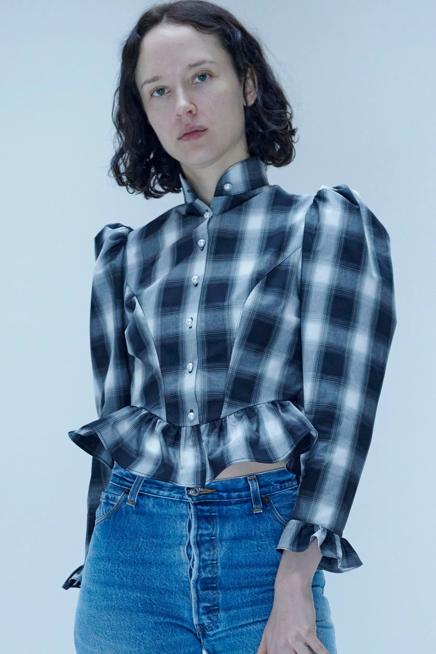 Grace Blouse in Black Plaid sold by Batsheva