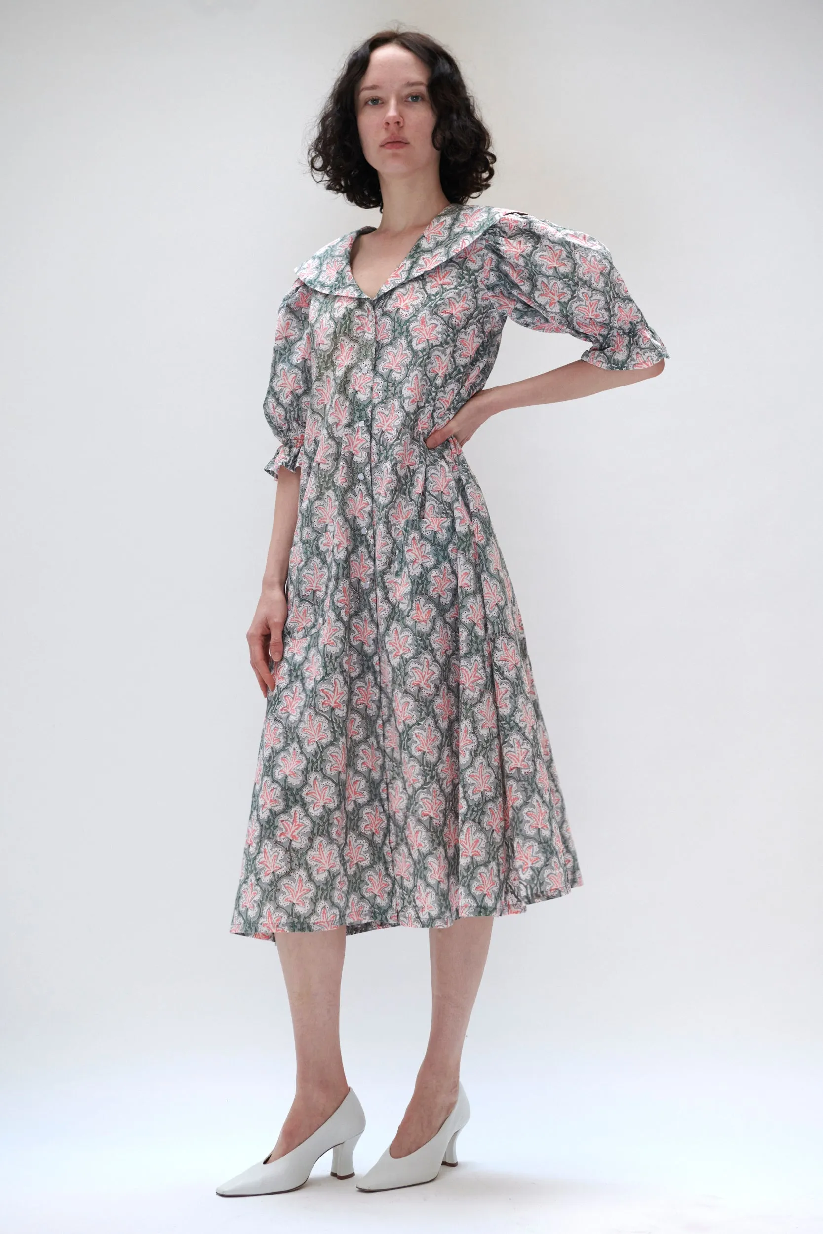 Sailor Snap Housedress in Grey and Peach Floral sold by Batsheva product image thumbnail 4