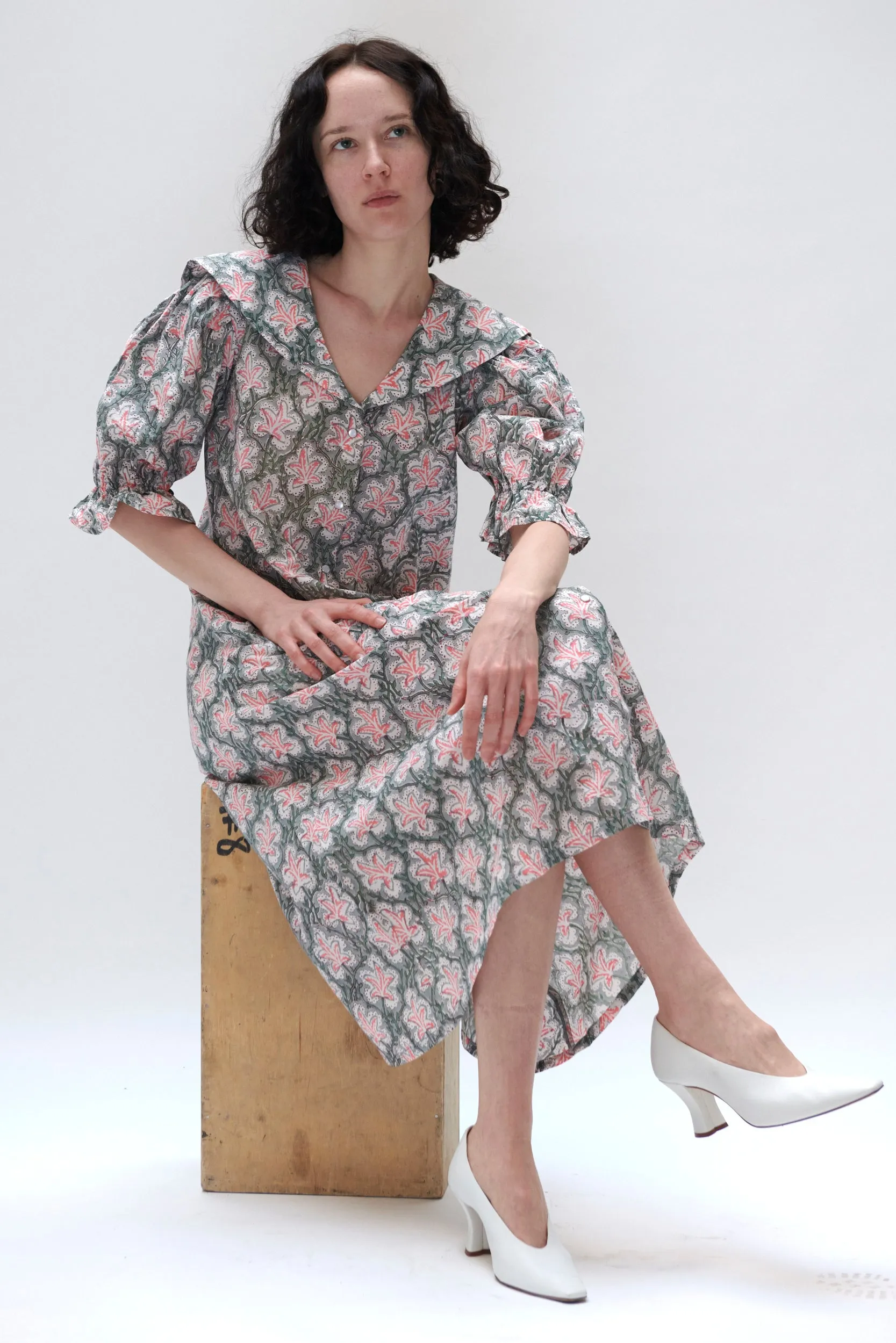 Sailor Snap Housedress in Grey and Peach Floral sold by Batsheva product image thumbnail 2