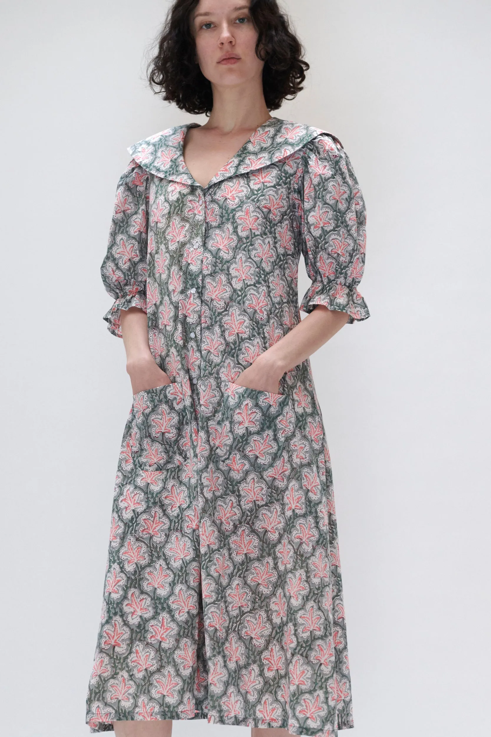 Sailor Snap Housedress in Grey and Peach Floral sold by Batsheva product image thumbnail 5