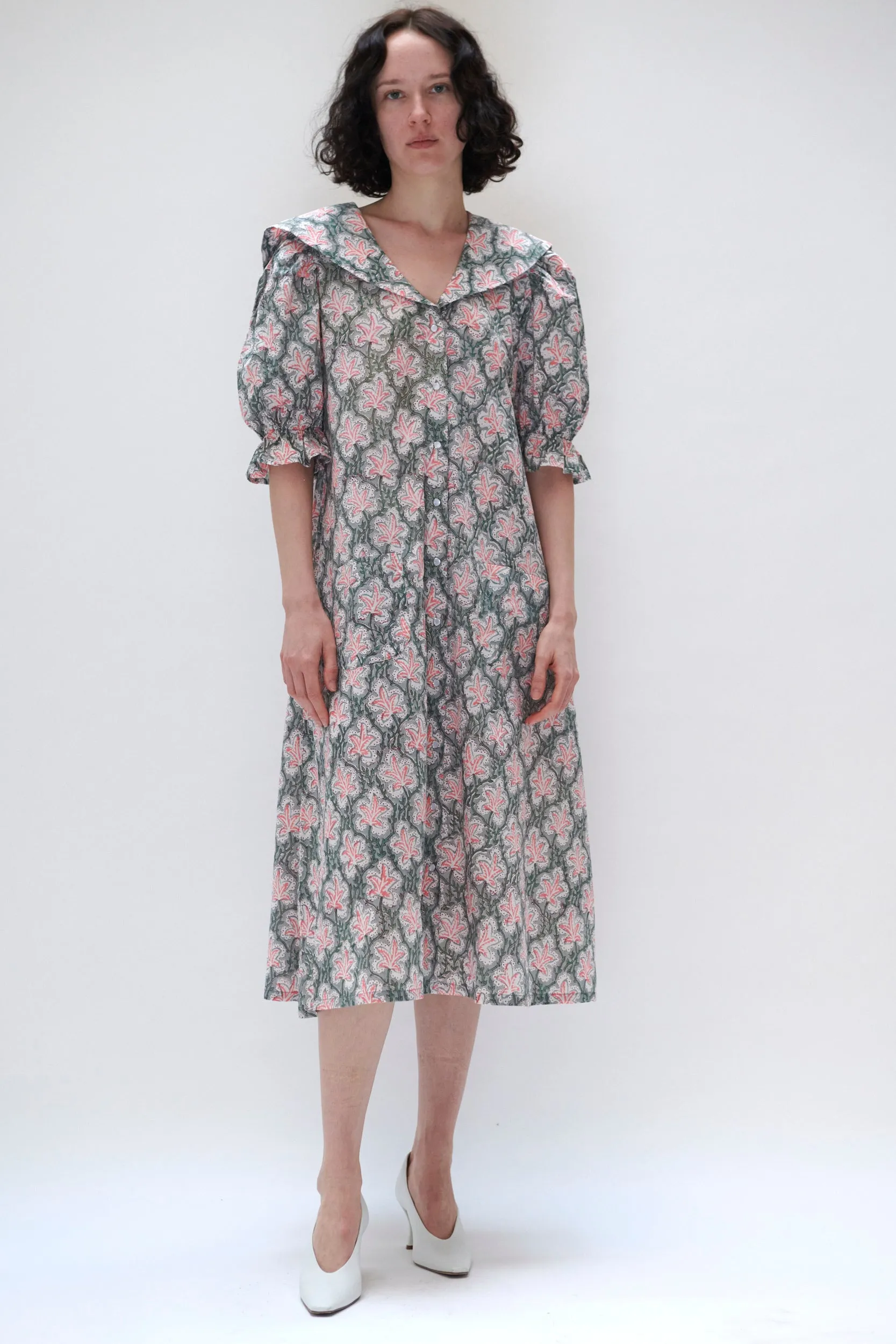 Sailor Snap Housedress in Grey and Peach Floral sold by Batsheva product image thumbnail 3