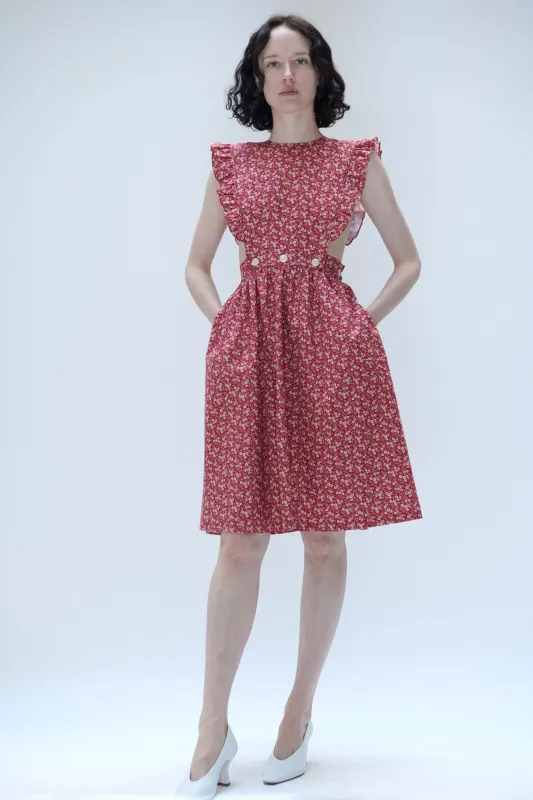 Apron Dress in Red Floral made by Batsheva