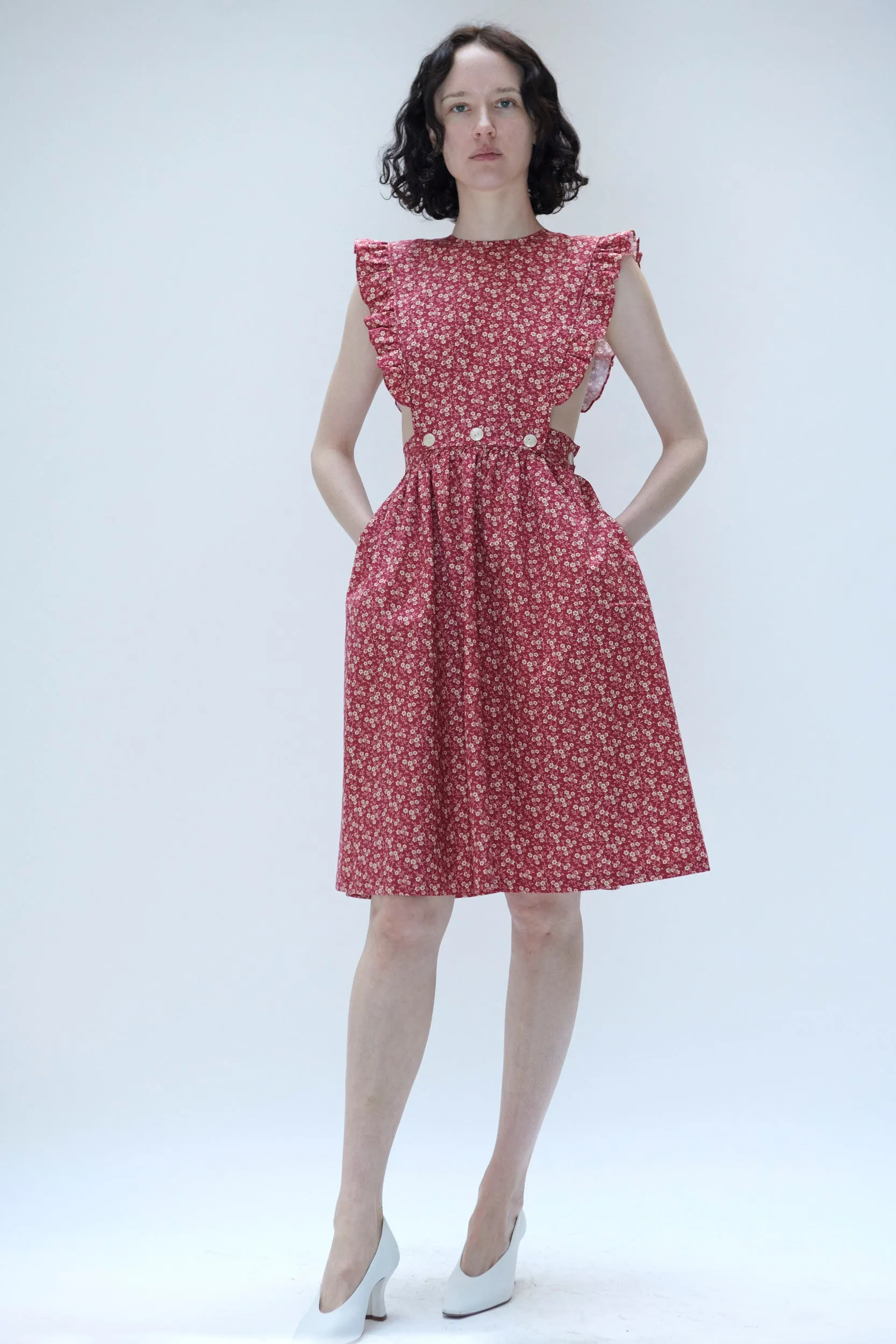 Apron Dress in Red Floral sold by Batsheva