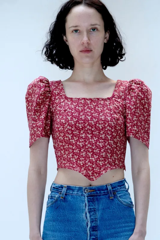 Dirndl Top in Red Floral made by Batsheva