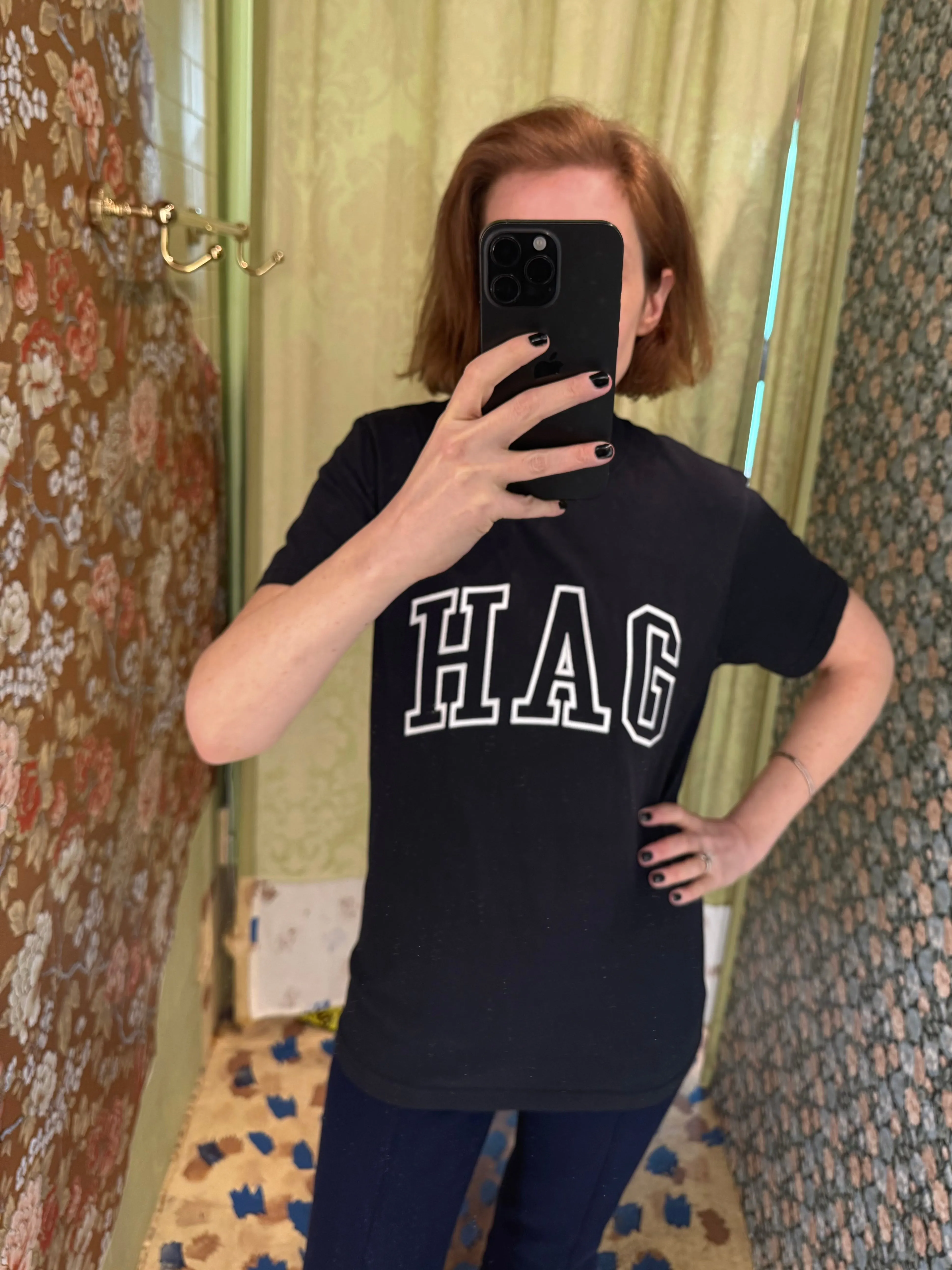 HAG Embroidered Black Tee Shirt sold by Batsheva