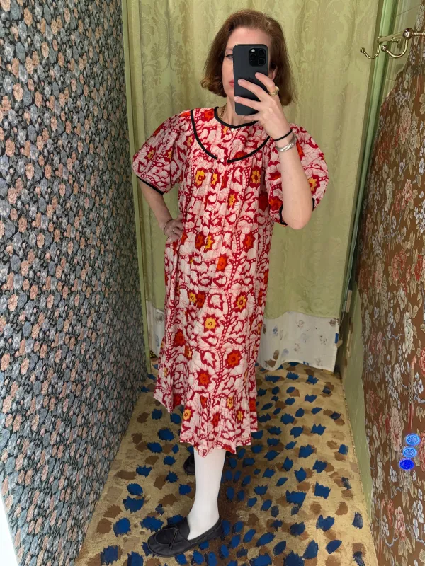 Snap Housedress in Red Batik Floral made by Batsheva