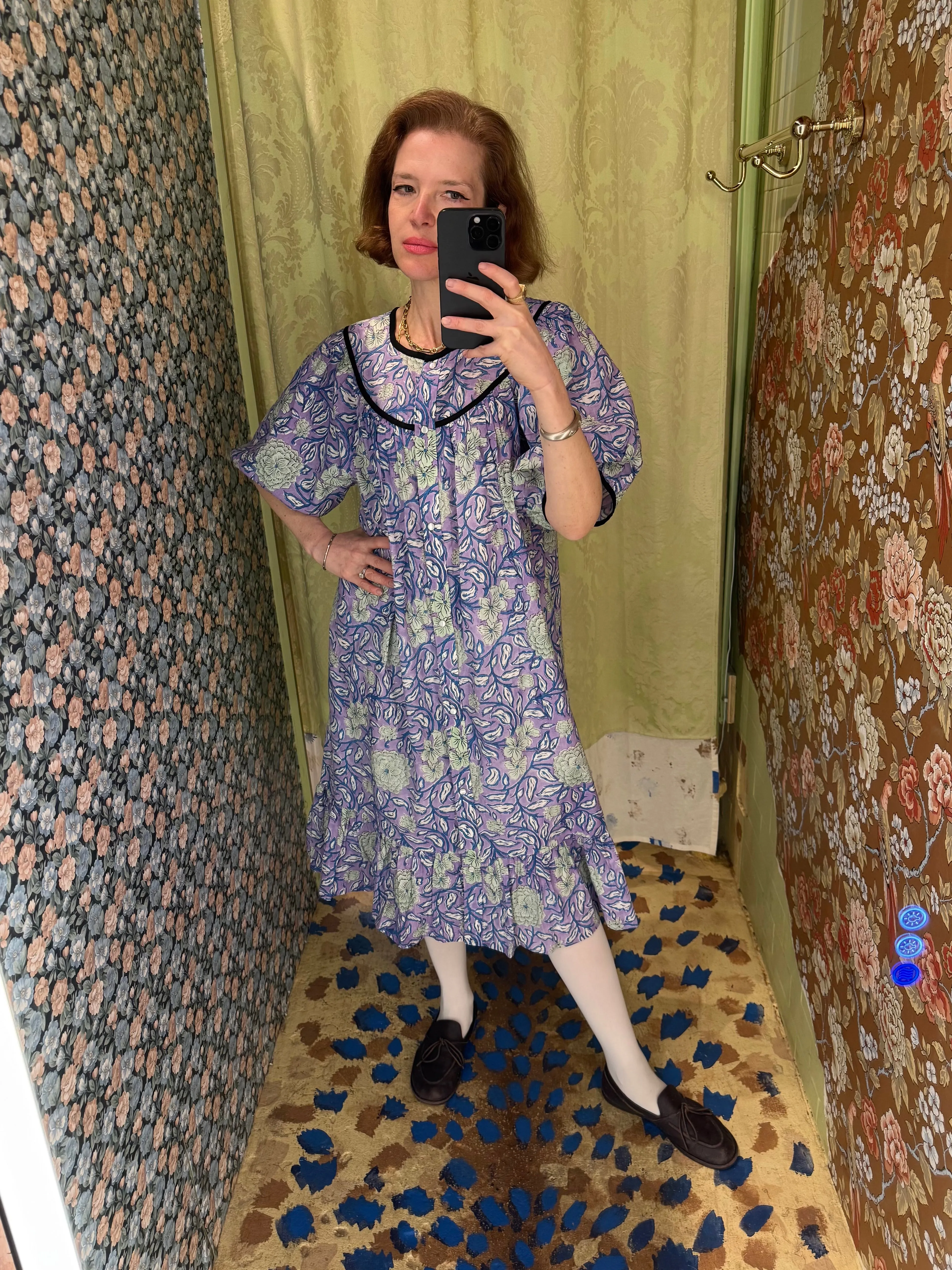 Snap Housedress in Purple and Mint Floral sold by Batsheva product image thumbnail 3