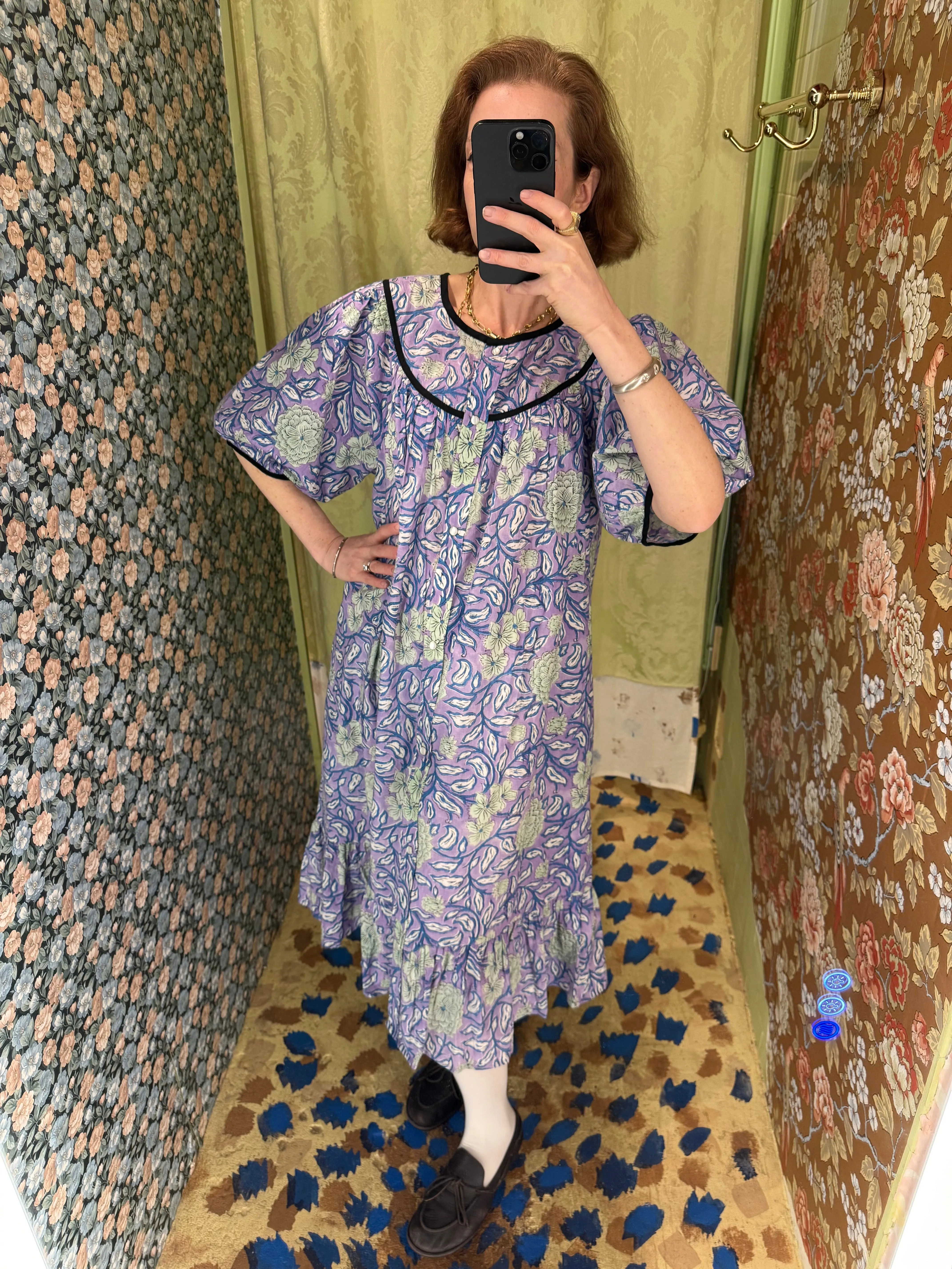 Snap Housedress in Purple and Mint Floral sold by Batsheva product image thumbnail 4