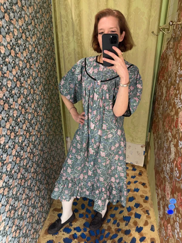 Snap Housedress in Green and Pink made by Batsheva