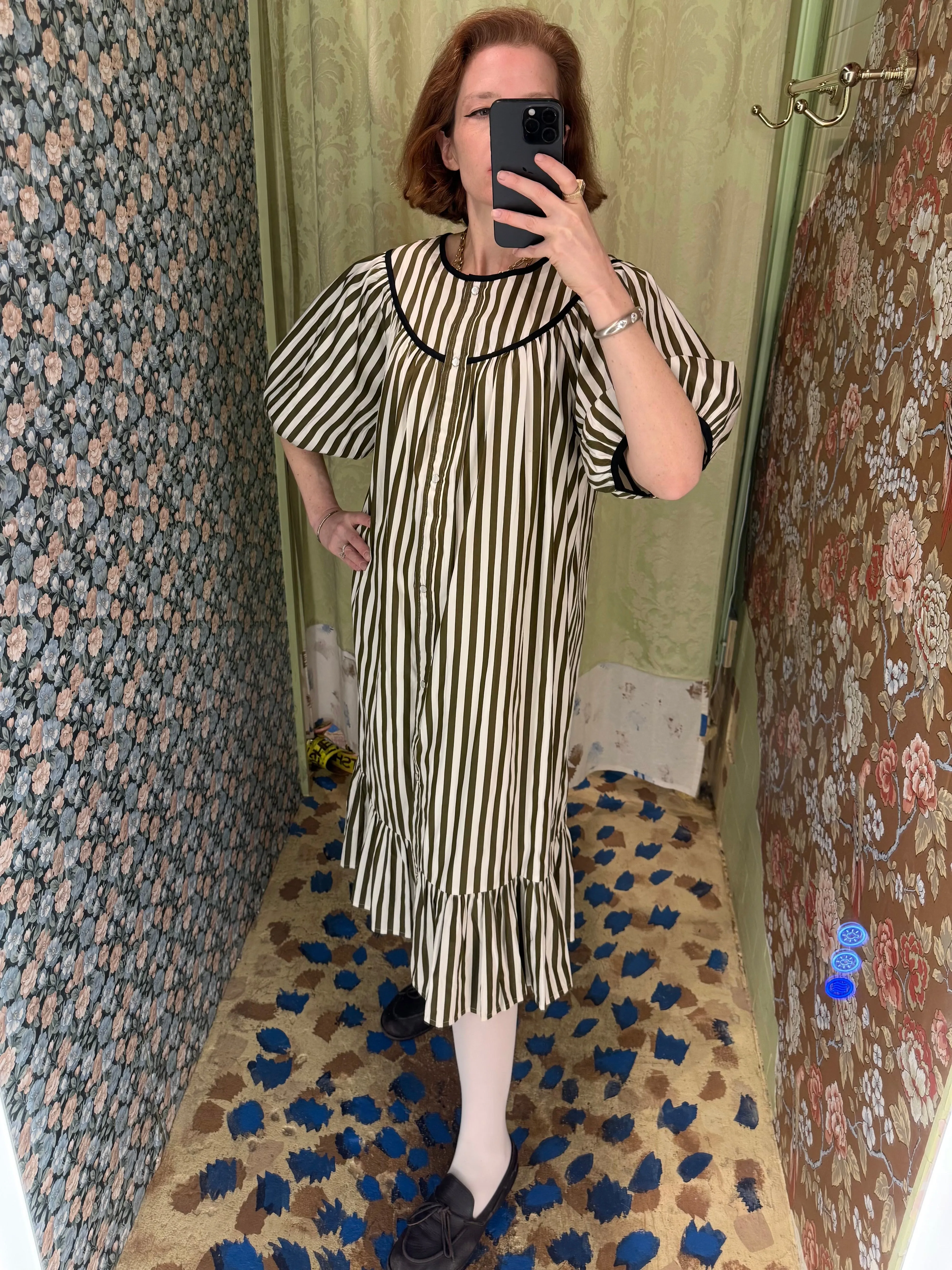 Snap Housedress in Chocolate Stripes sold by Batsheva