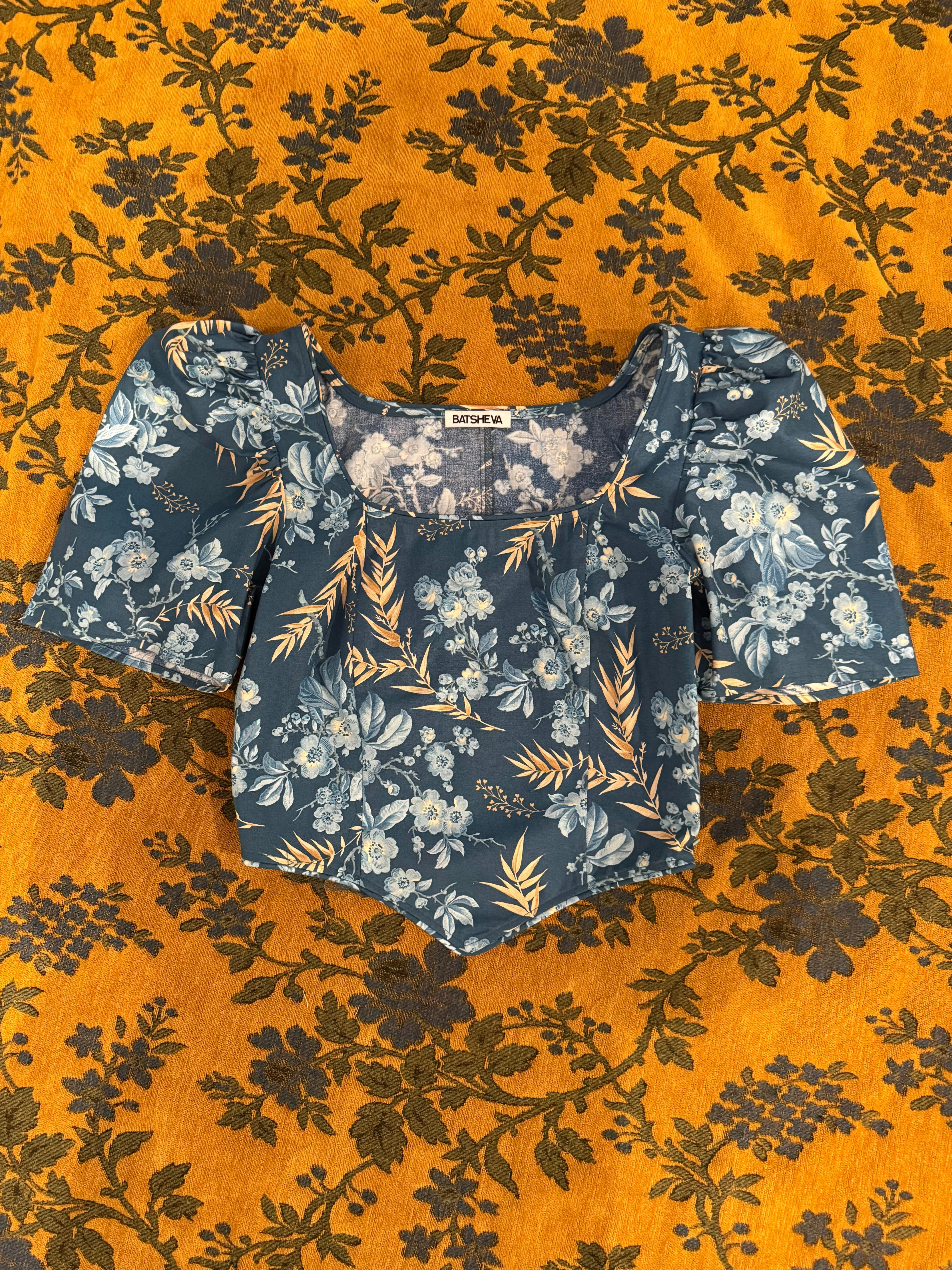 Dirndl Top in Vintage Blue Floral sold by Batsheva
