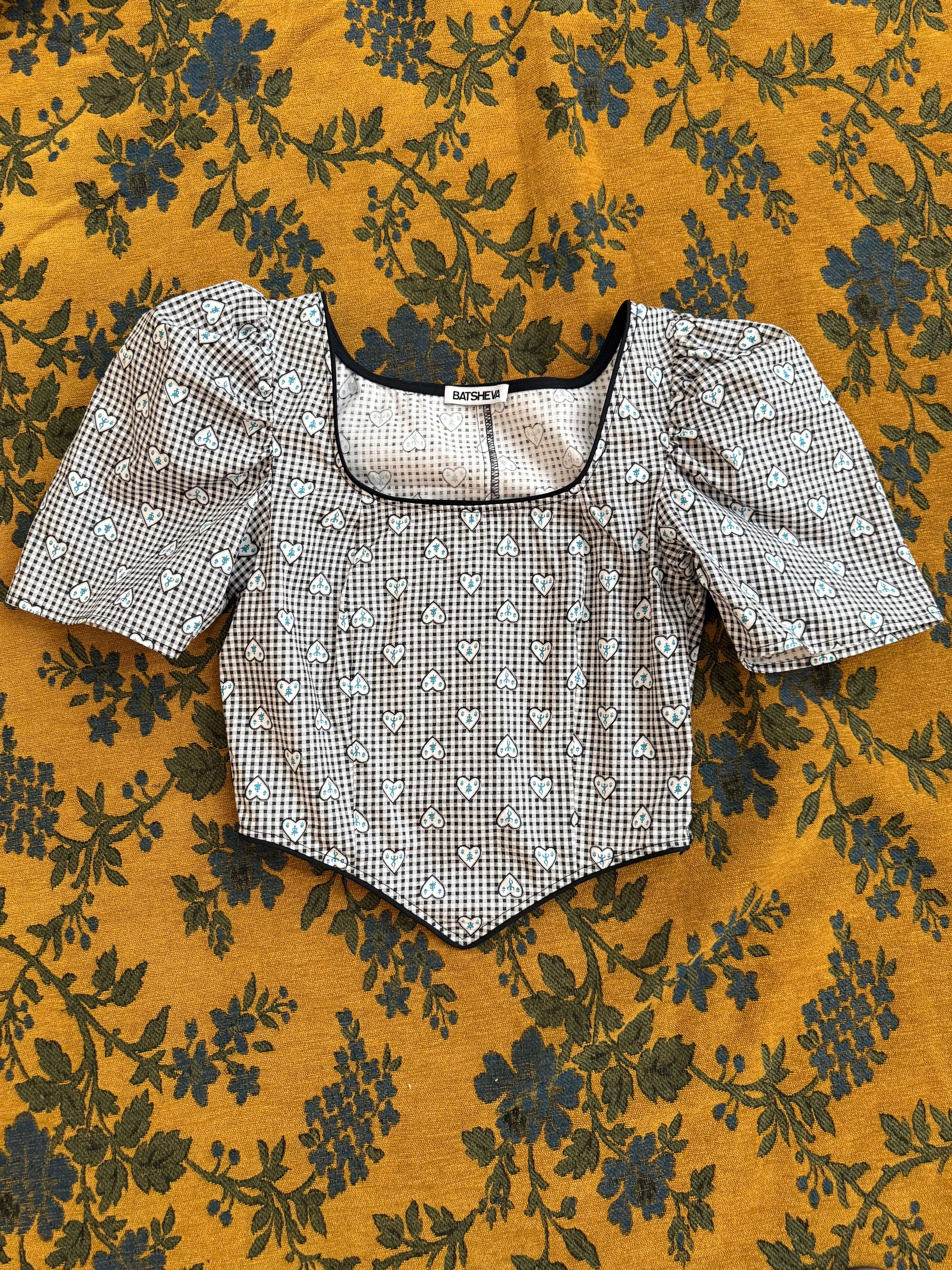 Dirndl Top in Vintage Gingham Swiss Hearts sold by Batsheva