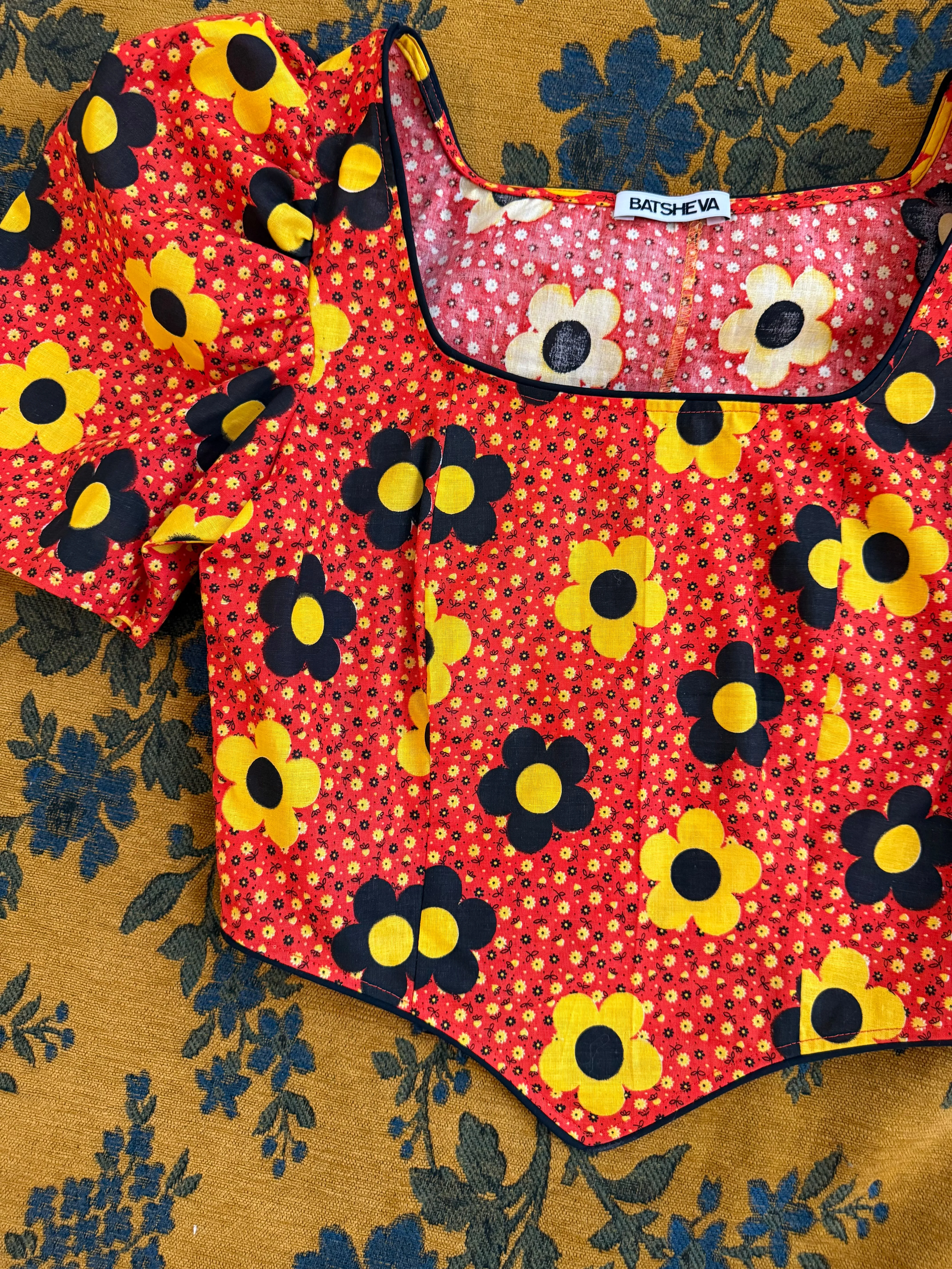 Dirndl Top in Vintage Red, Yellow and Black Flowers sold by Batsheva product image thumbnail 2