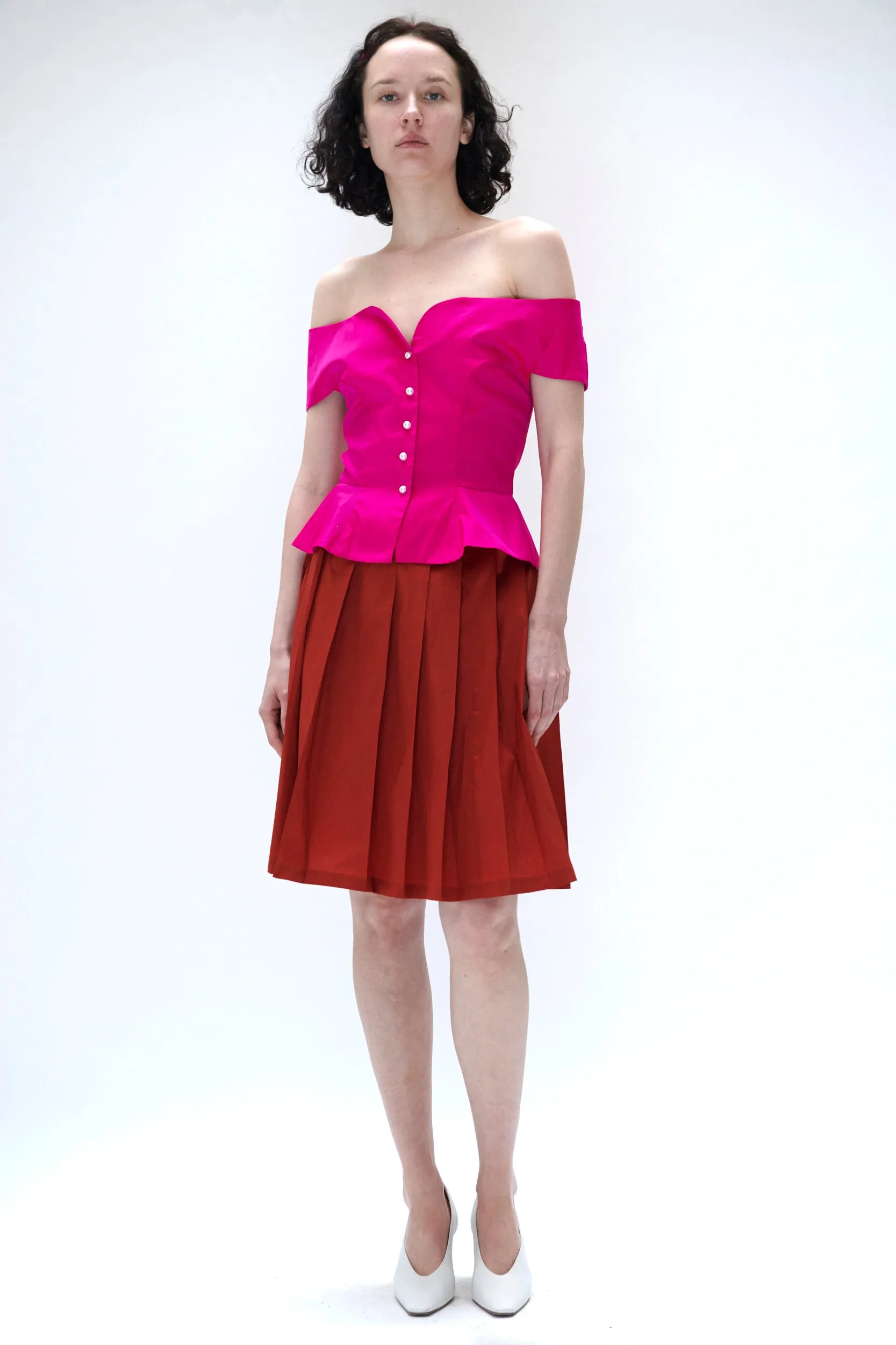 Romeo Blouse in Fuschia Taffeta sold by Batsheva