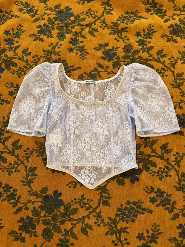 Dirndl Top in Light Blue Lace made by Batsheva
