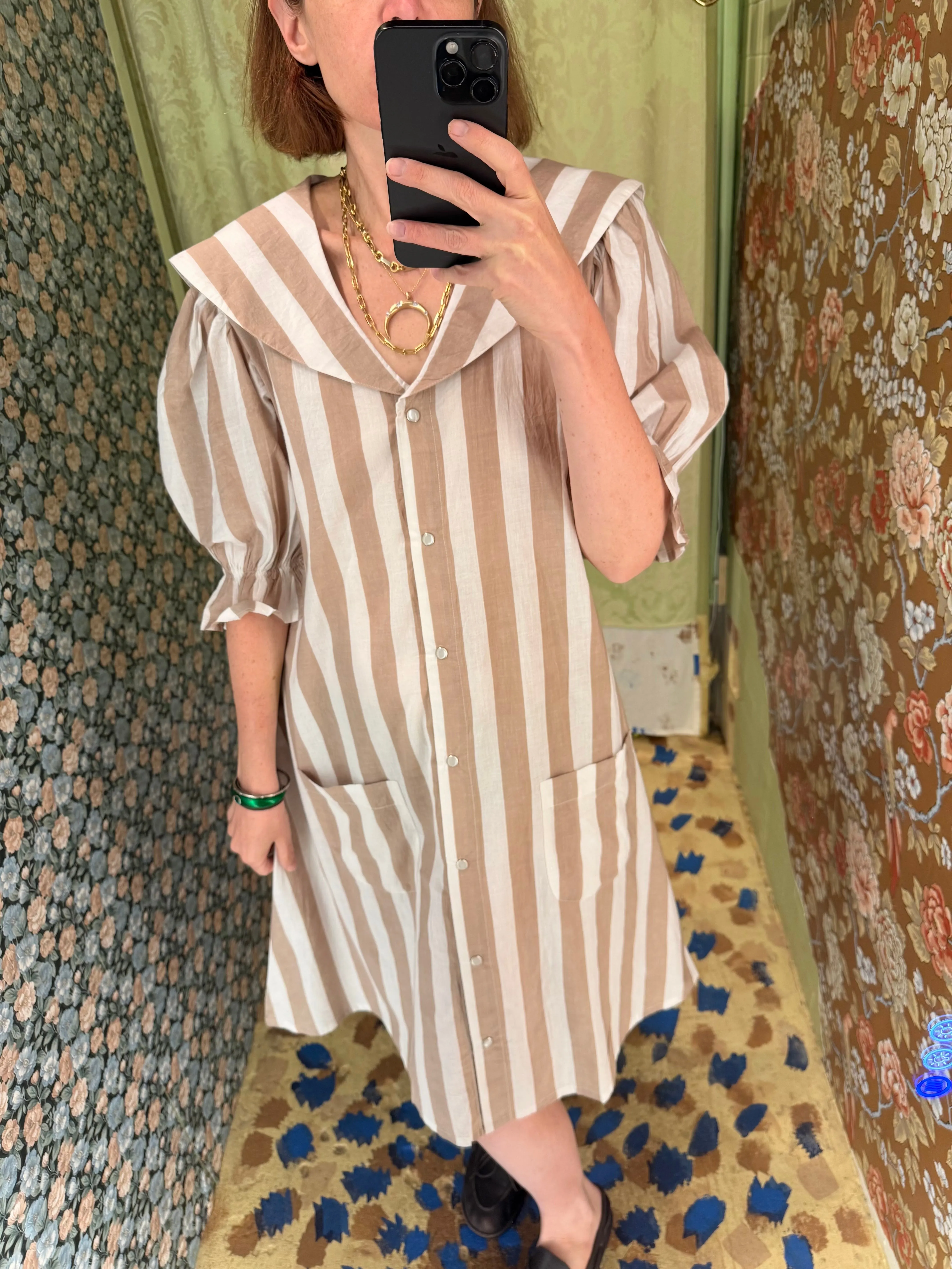 Sailor Snap Housedress in Beige Stripe sold by Batsheva product image thumbnail 4