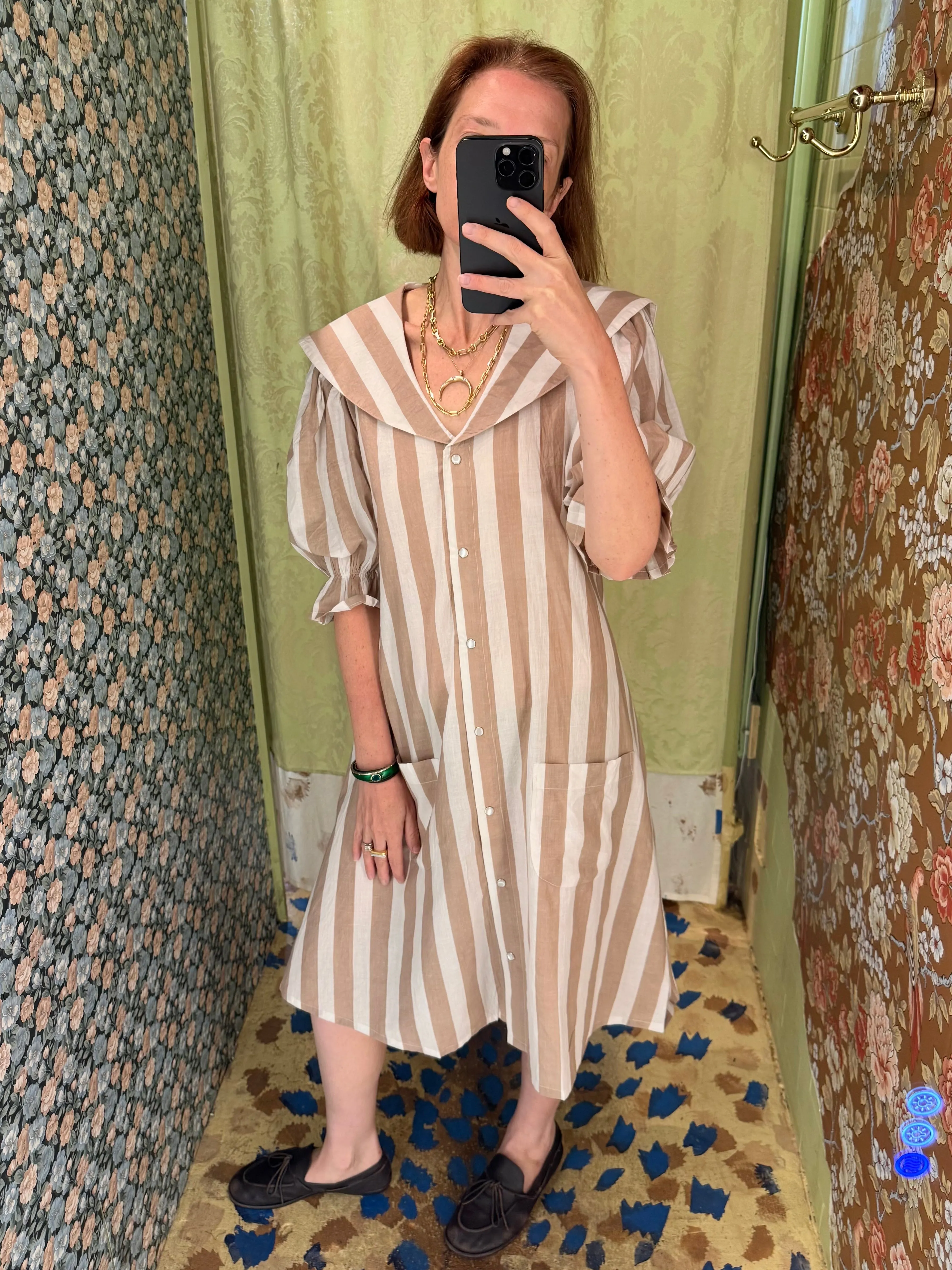 Sailor Snap Housedress in Beige Stripe sold by Batsheva product image thumbnail 3