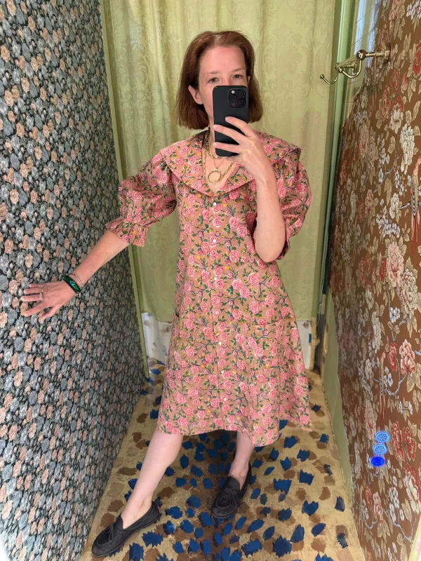 Sailor Snap Housedress in Beige Floral made by Batsheva