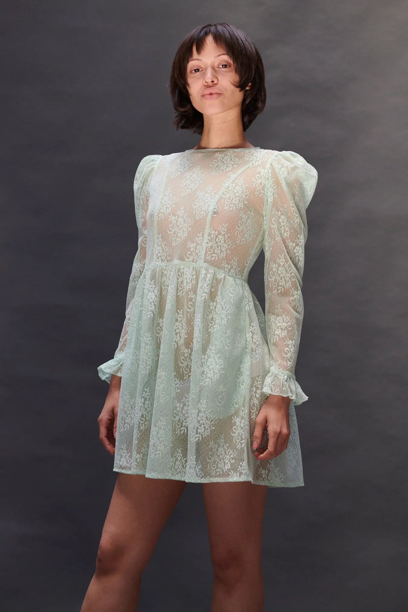 Square Neck Mini Prairie Dress in Mint Lace sold by Batsheva product image thumbnail 4