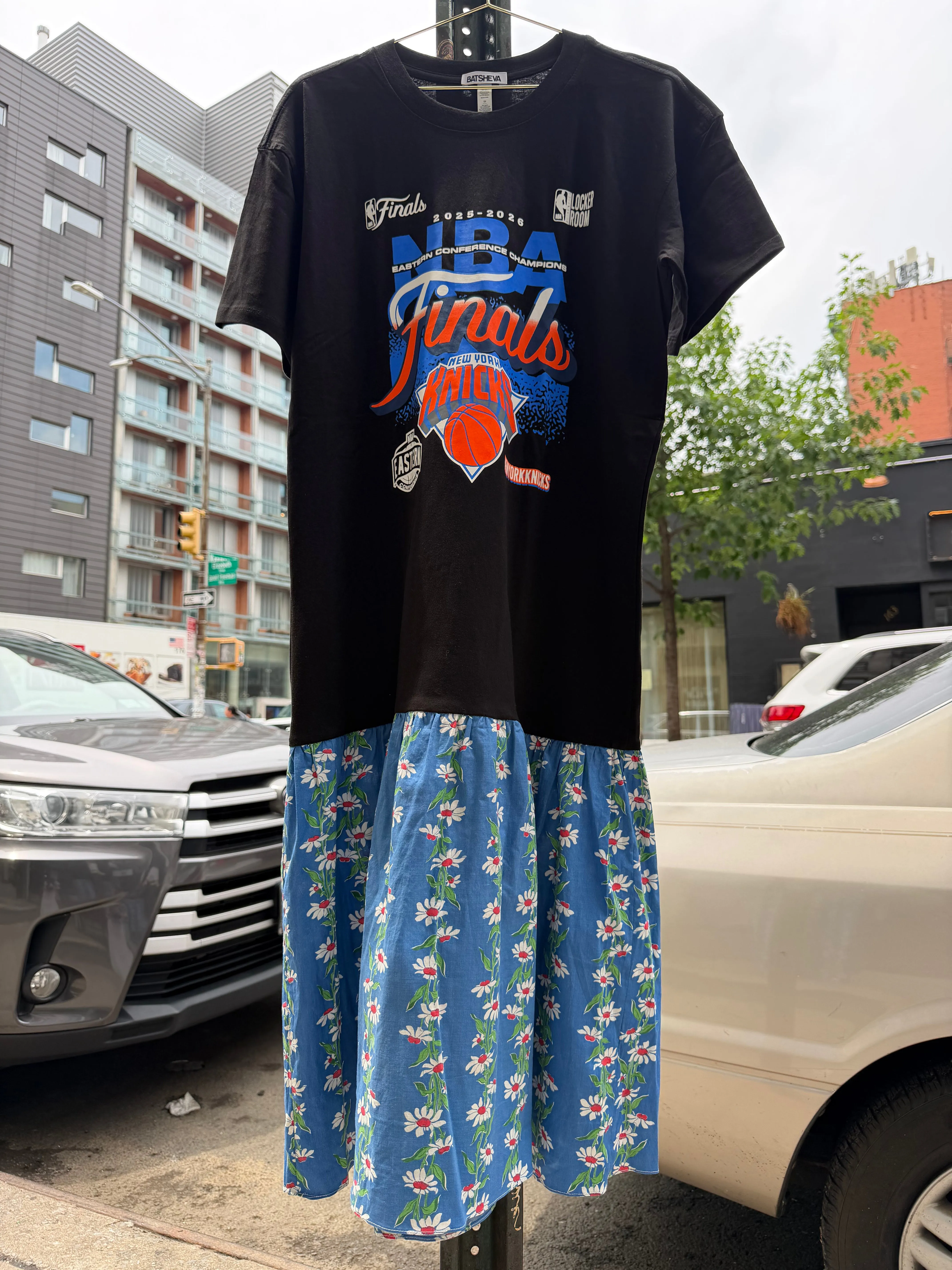 KNICKS T-Shirt Dress in Black with Blue Vintage Skirt sold by Batsheva product image thumbnail 4