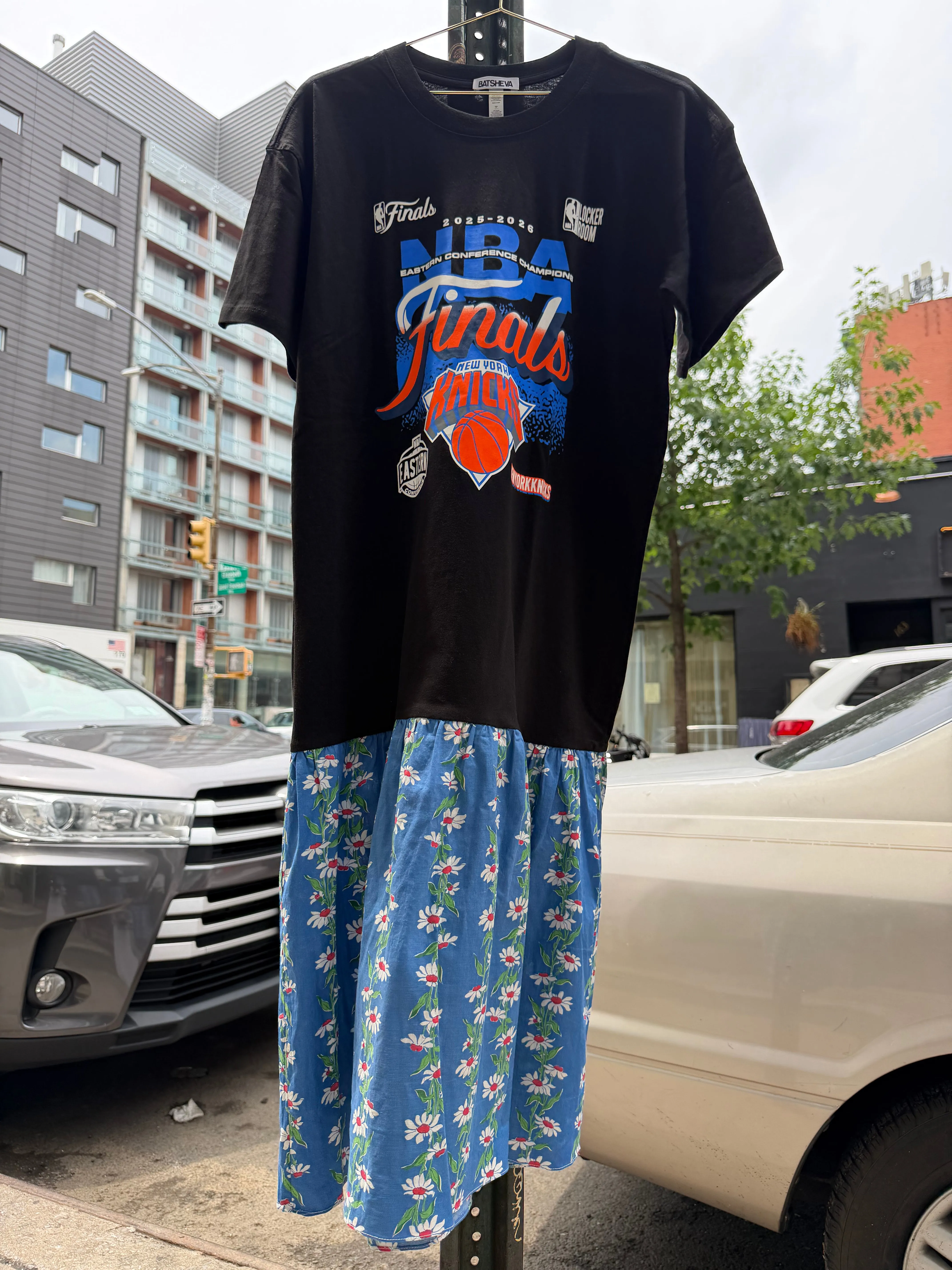 KNICKS T-Shirt Dress in Black with Blue Vintage Skirt sold by Batsheva product image thumbnail 5