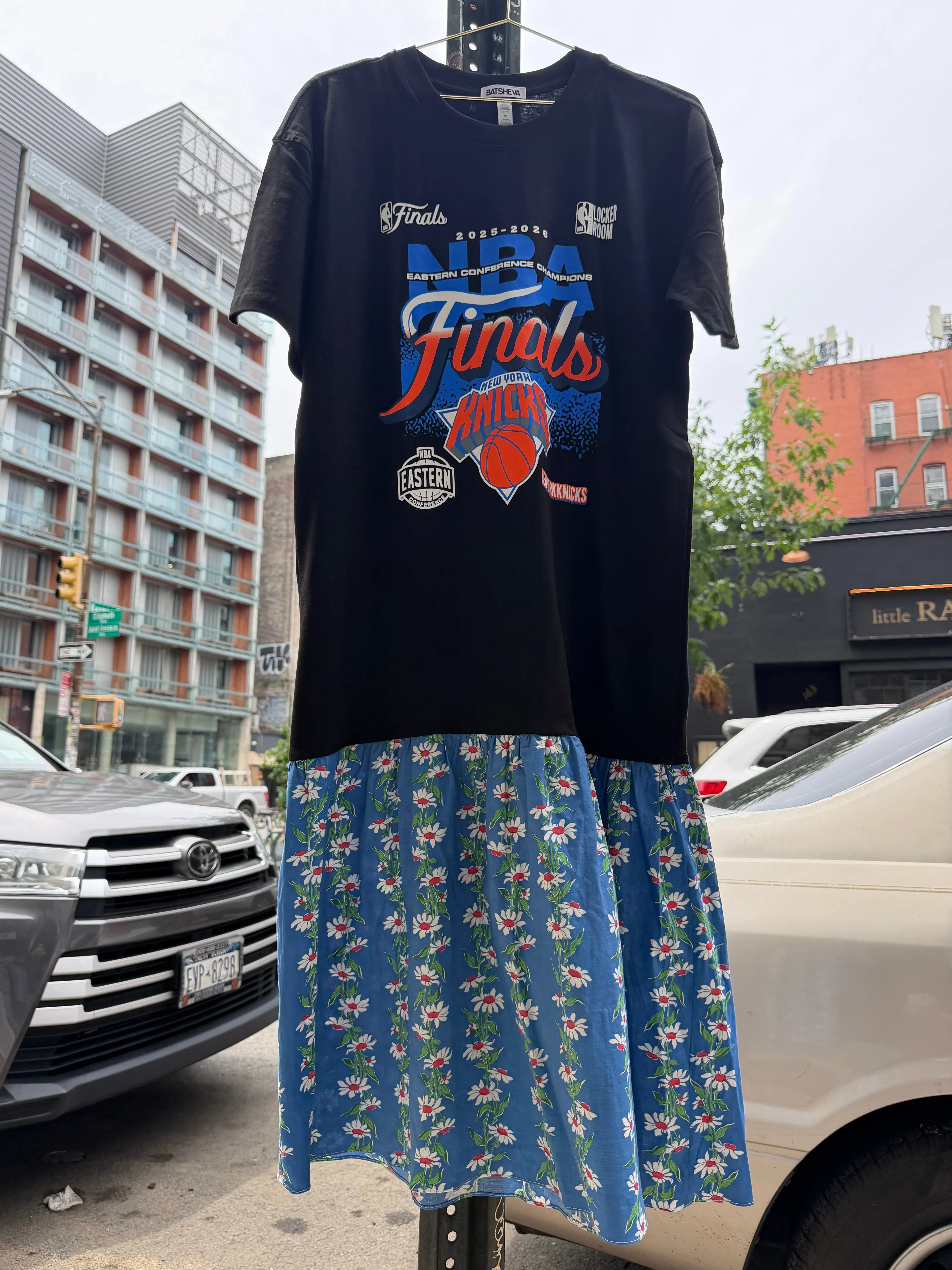 KNICKS T-Shirt Dress in Black with Blue Vintage Skirt sold by Batsheva product image thumbnail 2