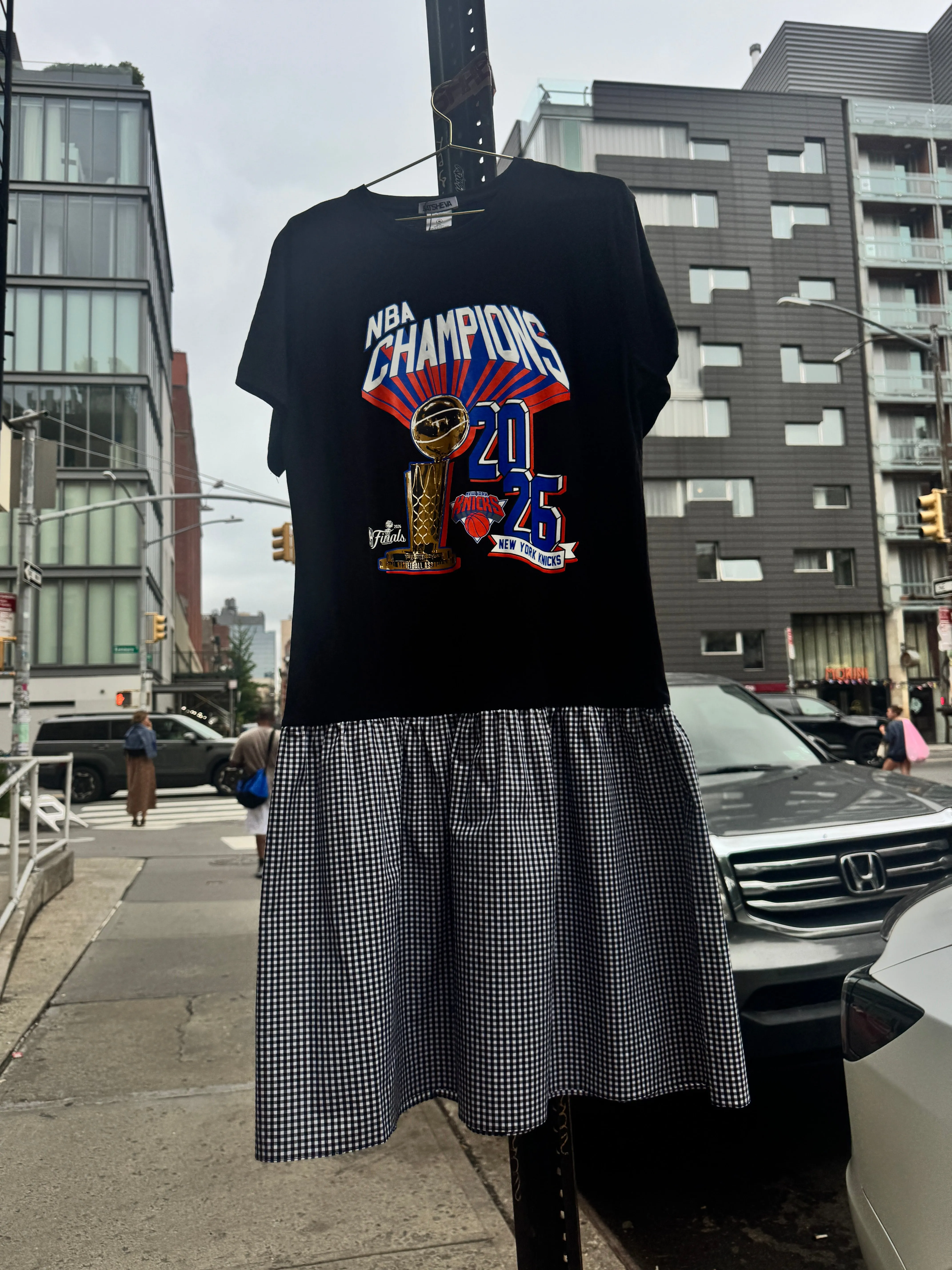 KNICKS NBA Champions T-Shirt Dress in Black Gingham sold by Batsheva product image thumbnail 3