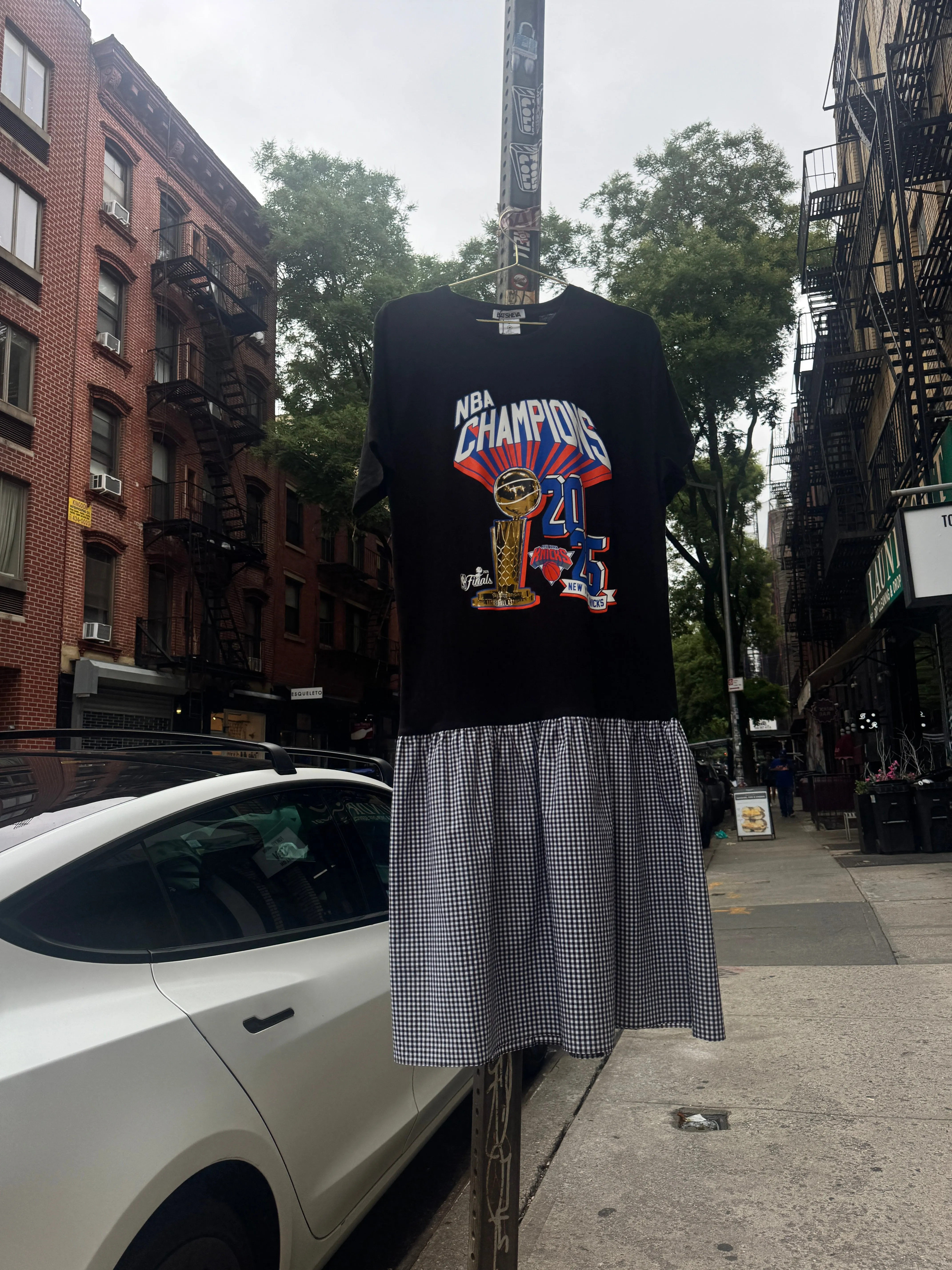 KNICKS NBA Champions T-Shirt Dress in Black Gingham sold by Batsheva product image thumbnail 5