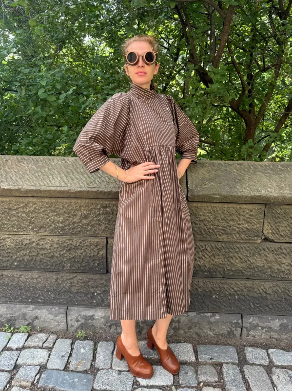 Snap Smock Dress in Mocha Stripe made by Batsheva